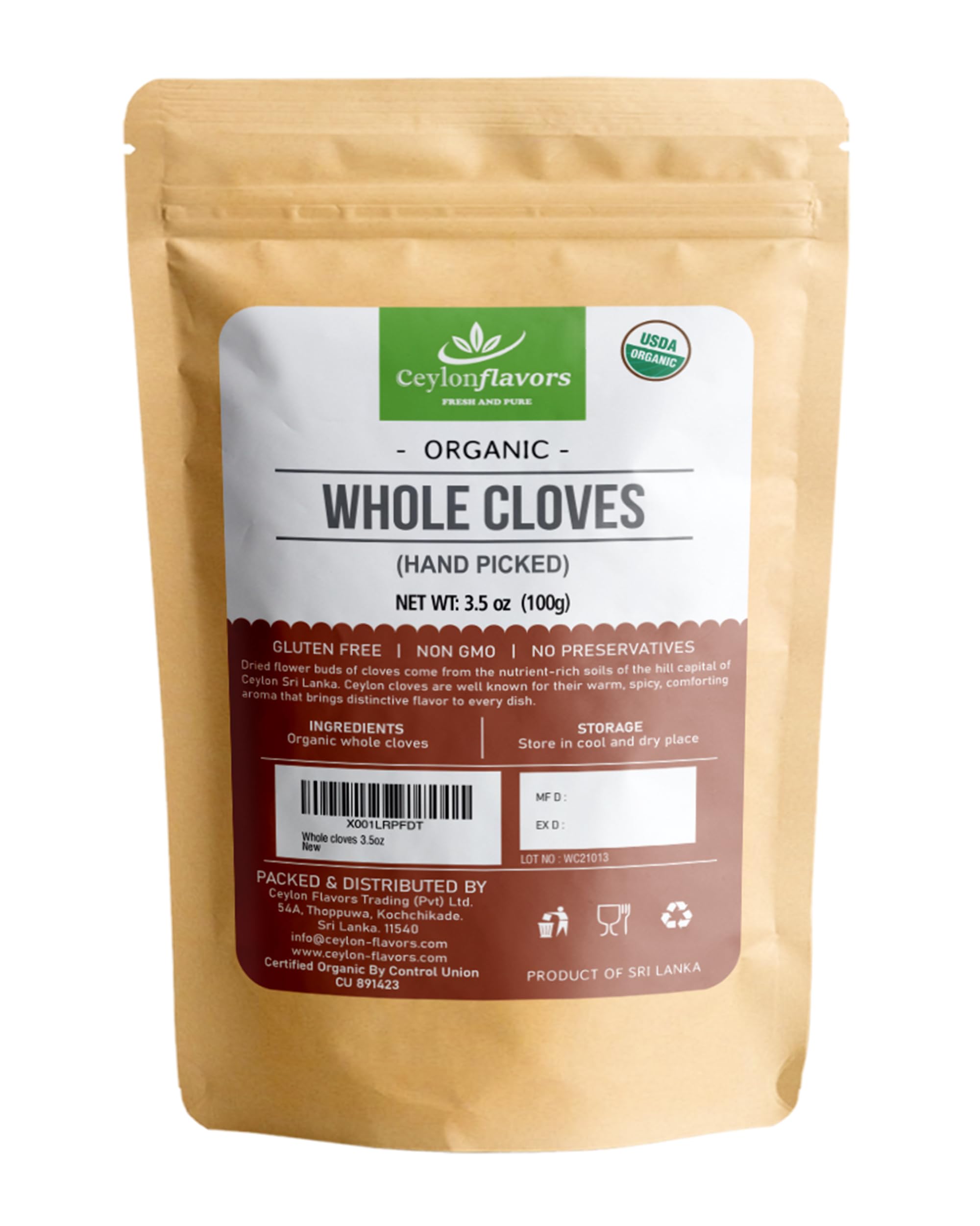 Ceylonflavors Organic Whole Cloves Hand Picked 3.5oz