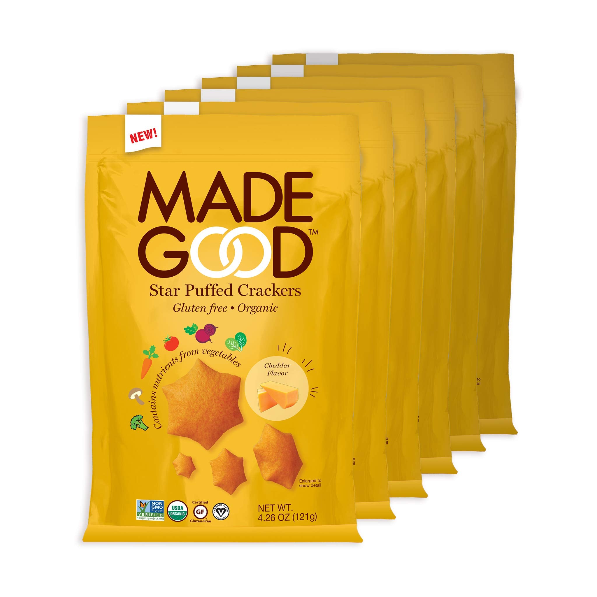MadeGood Star Puffed Cheddar Crackers Organic 4.26oz 6 Pack