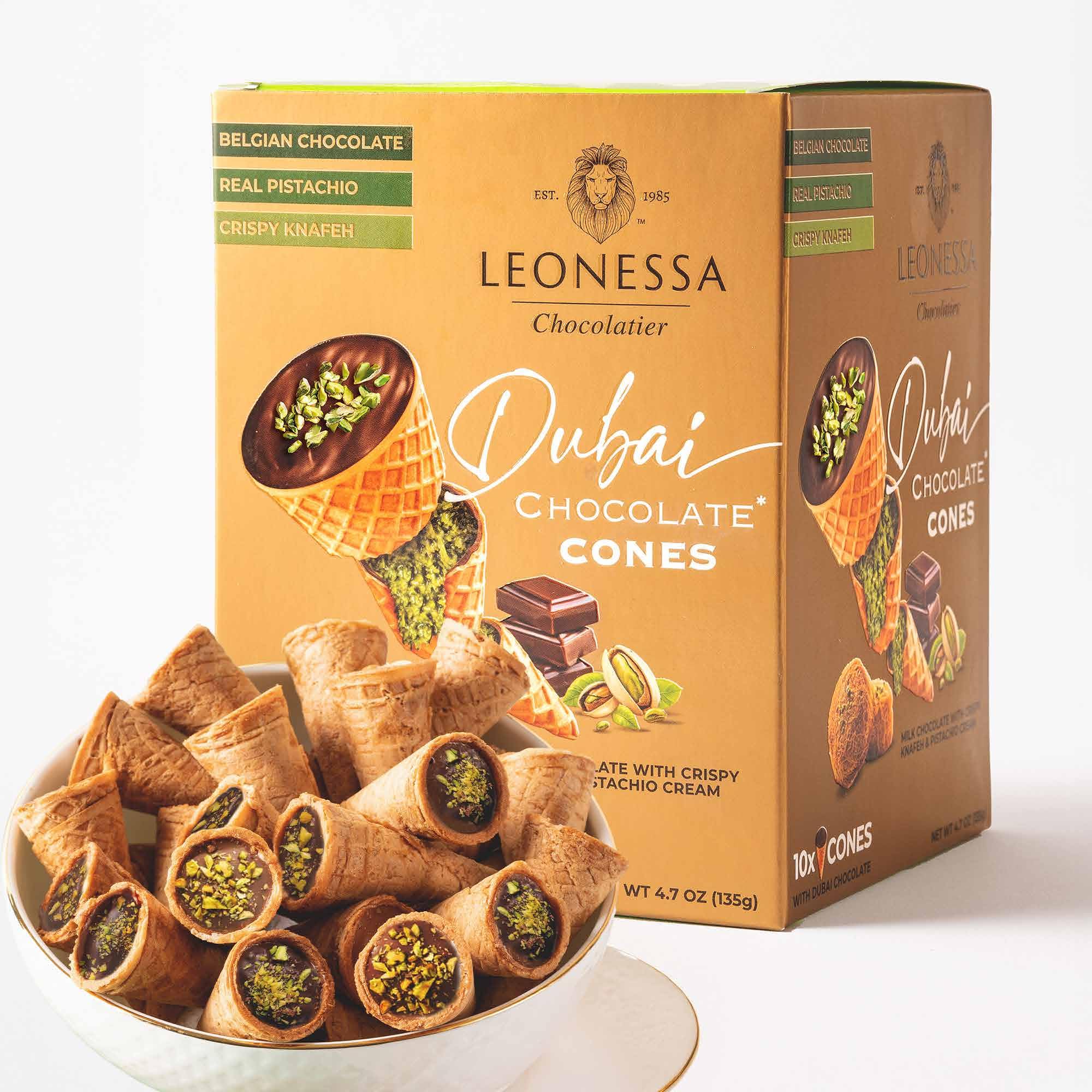 Leonessa Dubai Pistachio Kunafa Chocolate Cones 4.7oz