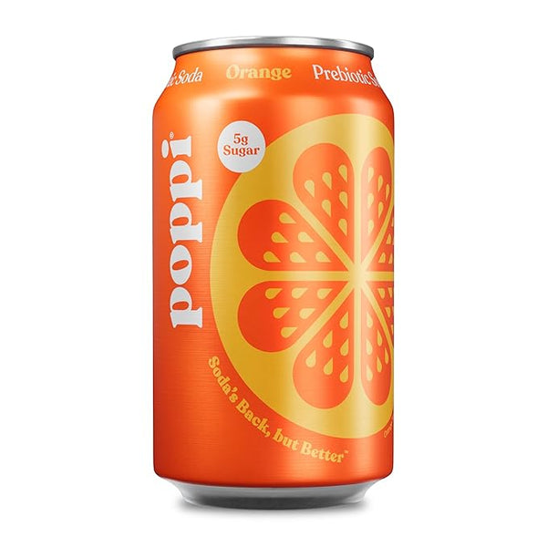 Poppi Sparkling Prebiotic Soda Beverage with Apple Cider Vinegar, Seltzer Water and Fruit Juice, Orange Flavor, 12 Fl Oz