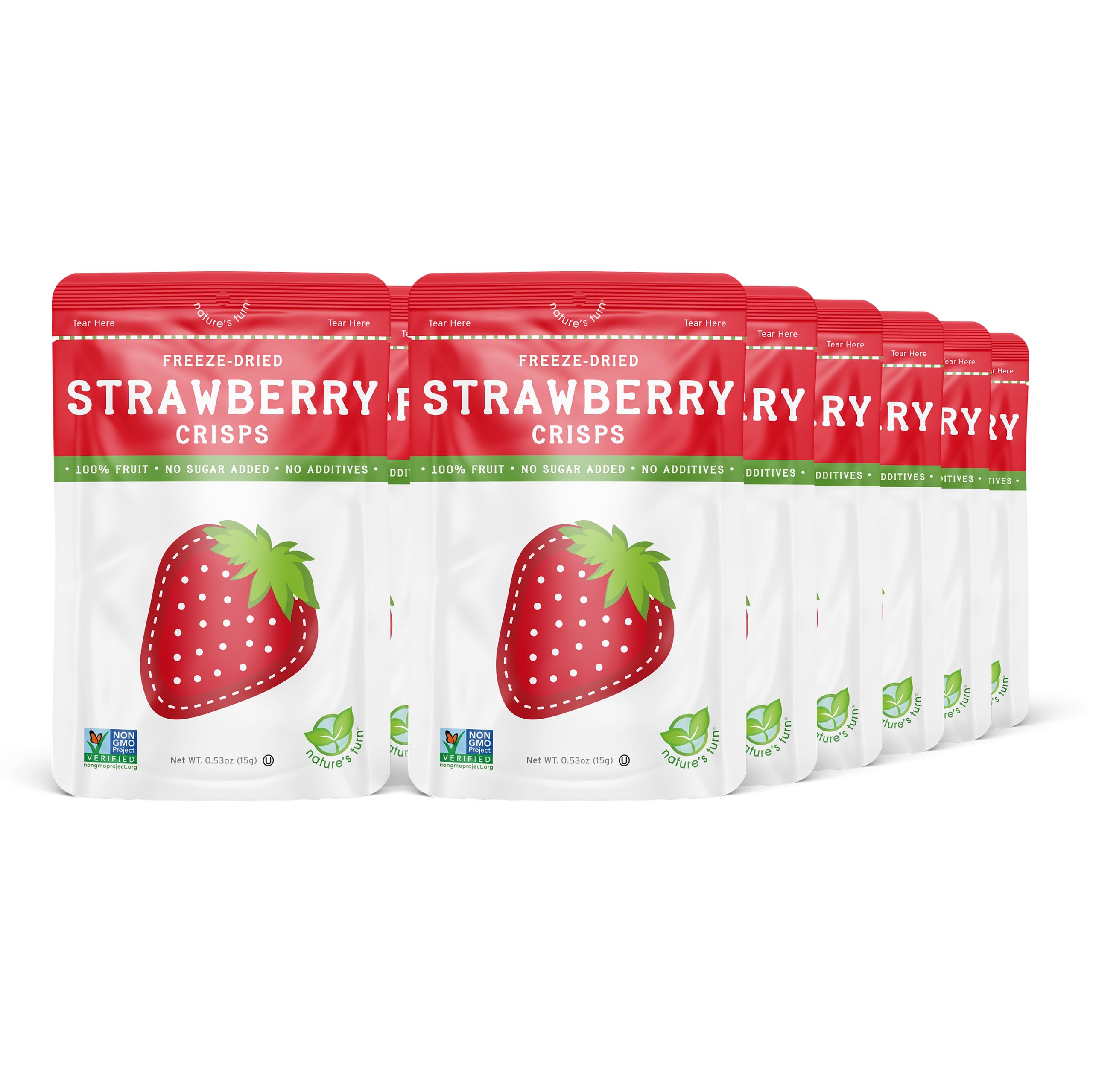 NatureÃ¢Â€Â™s Turn Freeze-Dried Strawberry Crisps Ã¢Â€Â“ Healthy, Gluten-Free, Crispy & Delicious, Plant-Based Snack, Ideal for Cereal, Smoothies, School Lunches, & On-the-Go, Bags of 12 (0.53 oz Each)