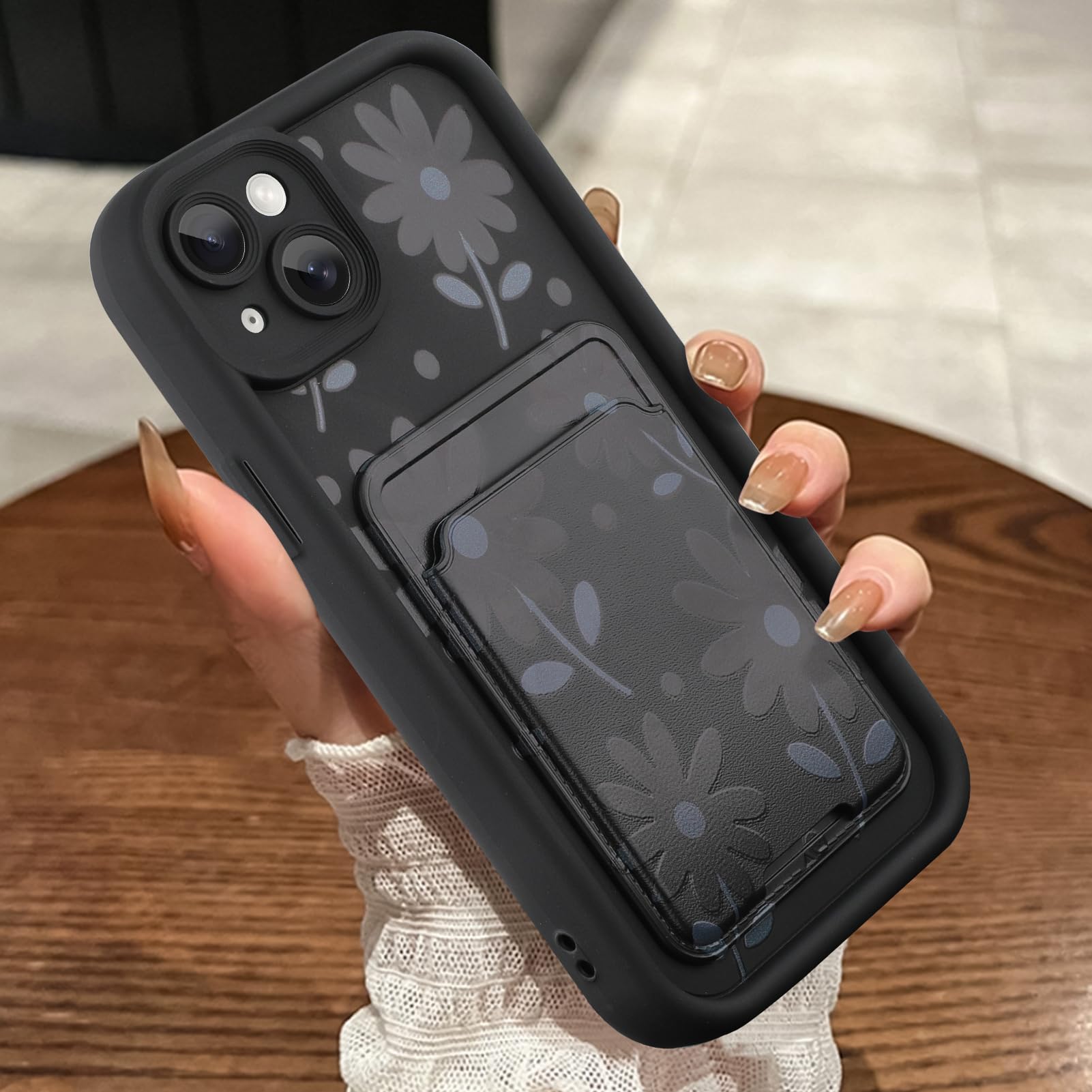 MOWIME iPhone 15 Plus Daisy Wallet Case Black