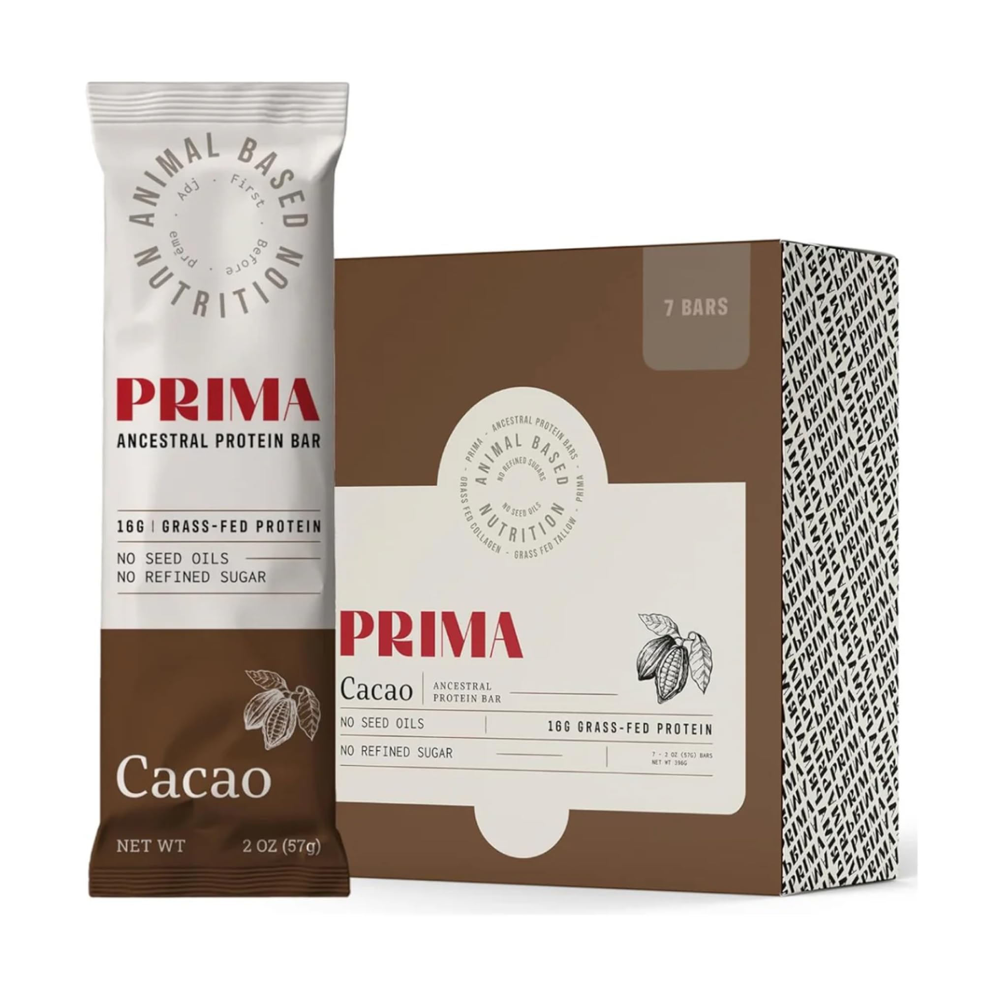 PRIMA ANCESTRAL Cacao Grass Fed Protein Bars 7 Pack