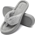 CIOR Women's Cozy Memory Foam Spa Thong Flip Flops Light Gray House Indoor Slippers Plush Gridding Velvet Lining Clog Style
