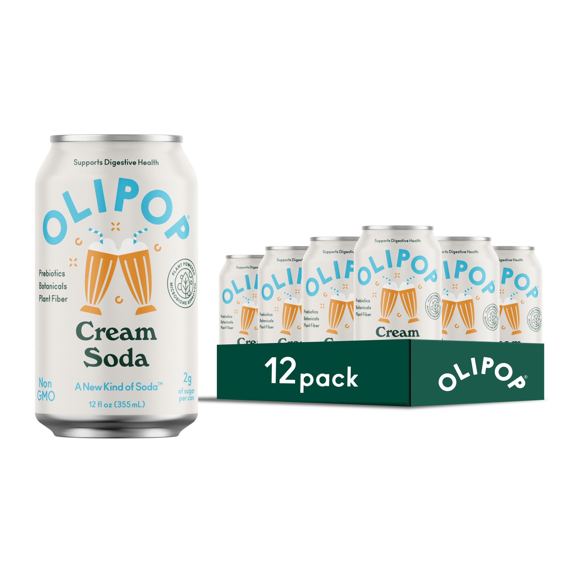 OLIPOP Cream Soda Prebiotic 12oz Cans 12-Pack