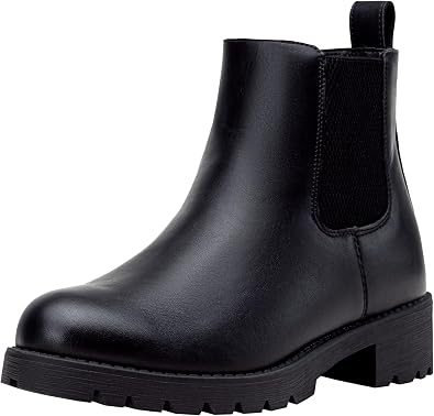 Vepose Women's Chelsea Ankle Boots Pull-On Low Heel Booties 9607 | Flat short boots with elastic side, round toe for casual daily
