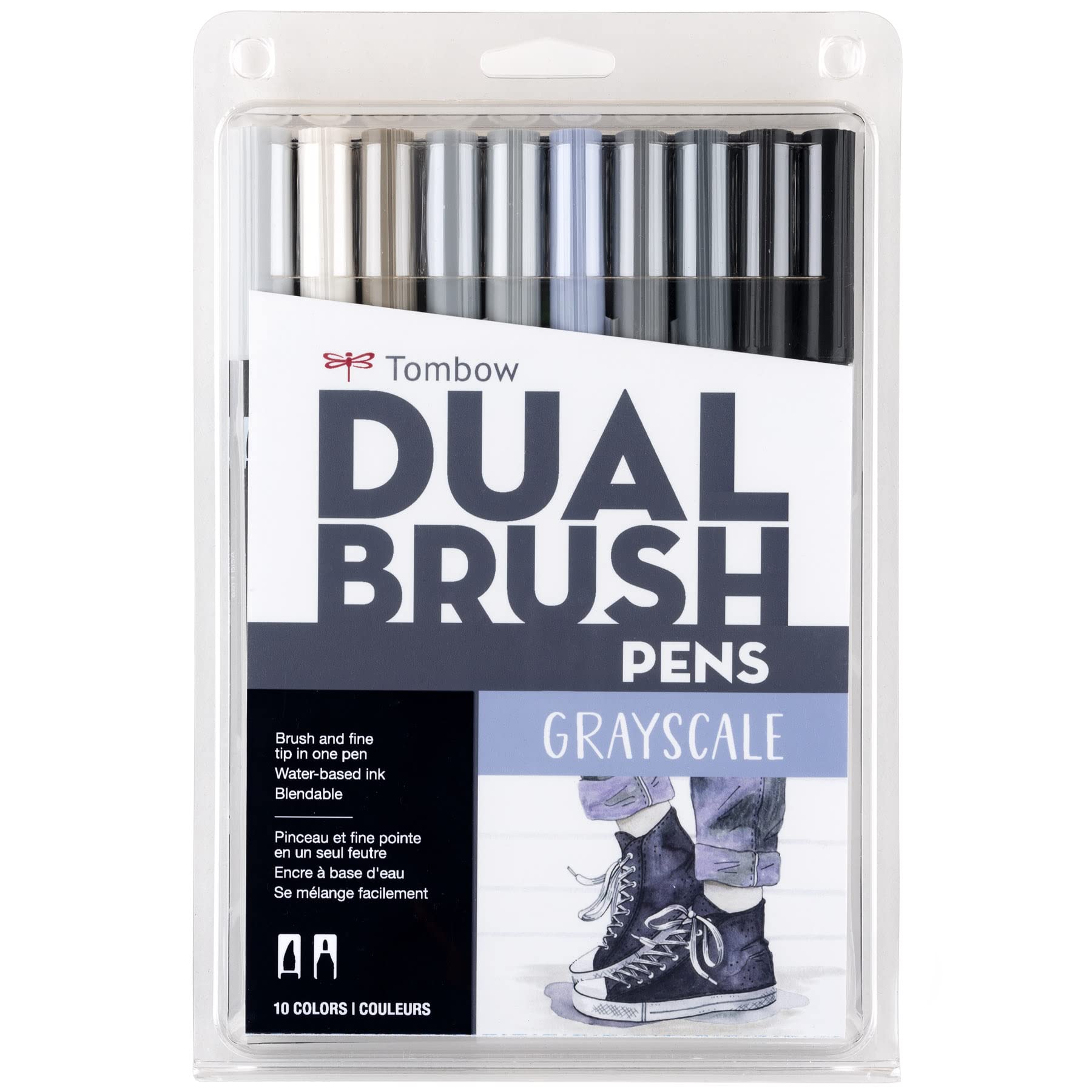 Tombow Dual Brush Pen Grayscale Markers 10-Pack
