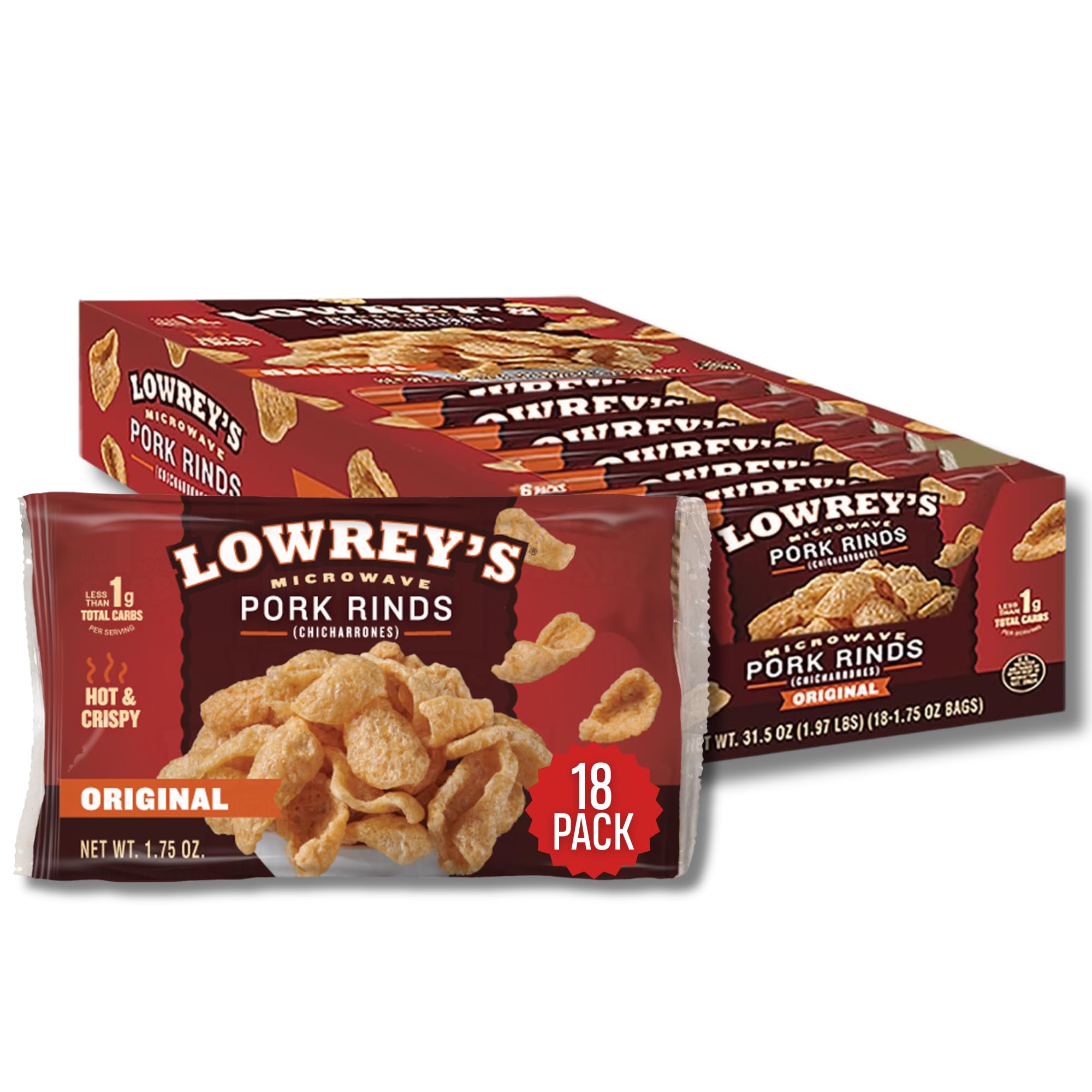 Lowrey's Original Bacon Curls Pork Rinds 1.75oz 18-Pack