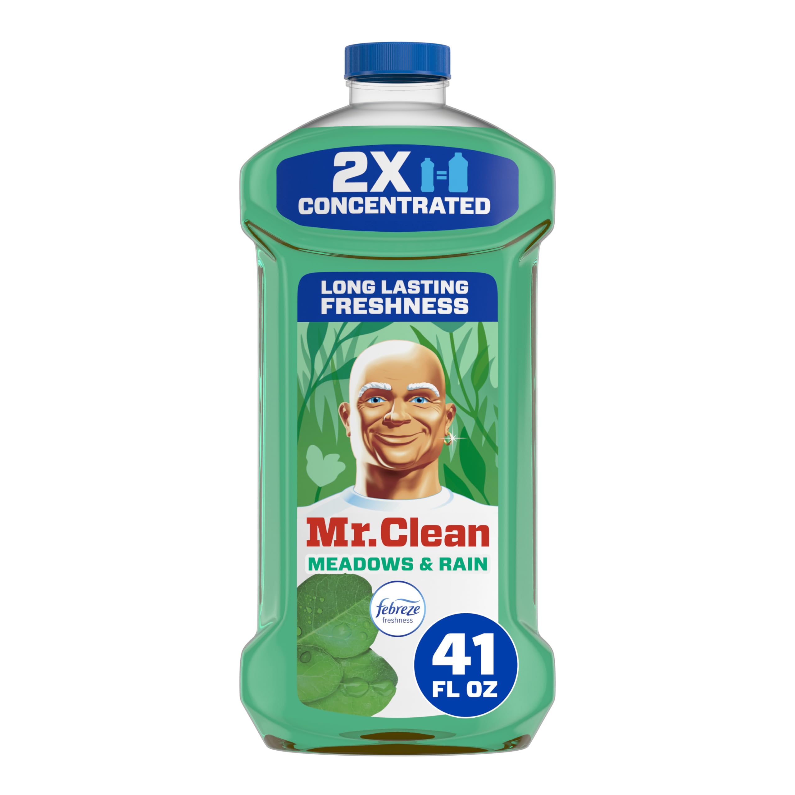 Mr. Clean All Purpose Cleaner, Floor Cleaner for Mopping Home, Bathroom, & Kitchen, Cleaning Liquid for Mop & Bucket, Cleaning Supplies, Multi-Surface Dilutable, Meadows & Rain, 41oz