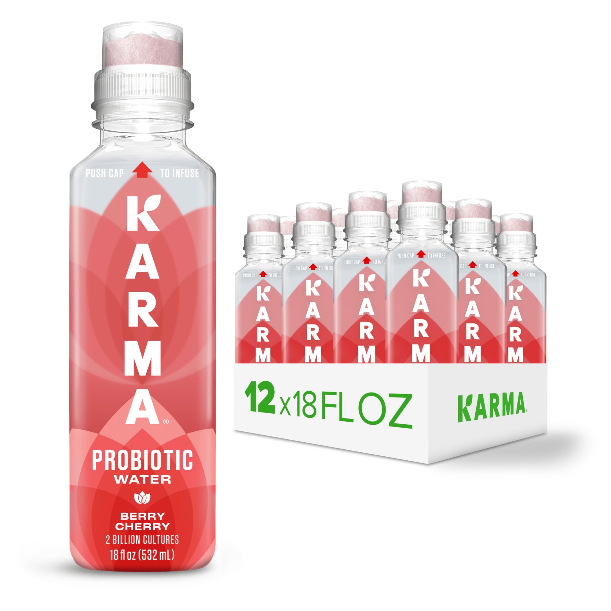 Karma Probiotic Water - 12 Pack, Berry Cherry Drink - Immune & Gut Health Support