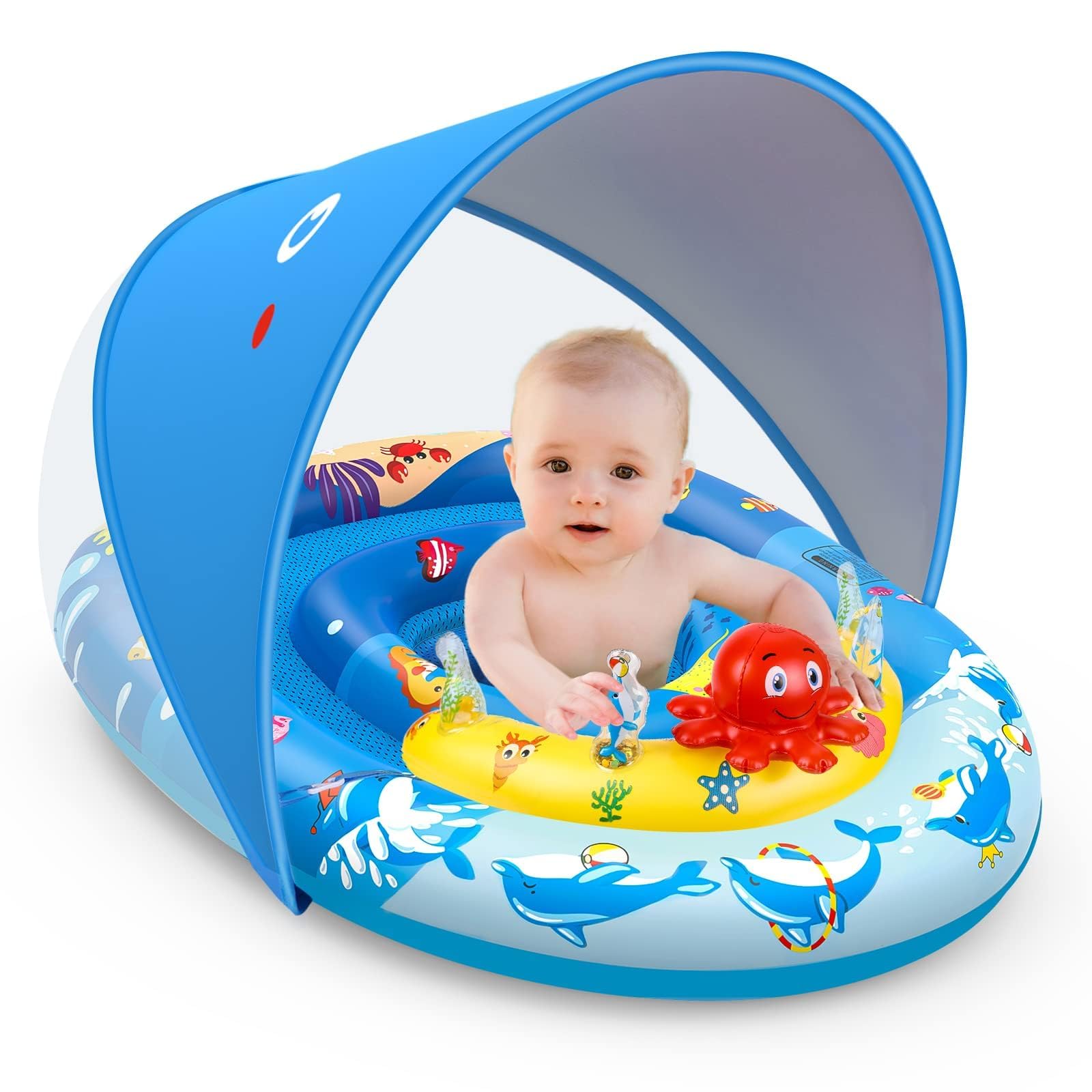 EZIGO Baby Pool Float with Canopy Ocean Animals