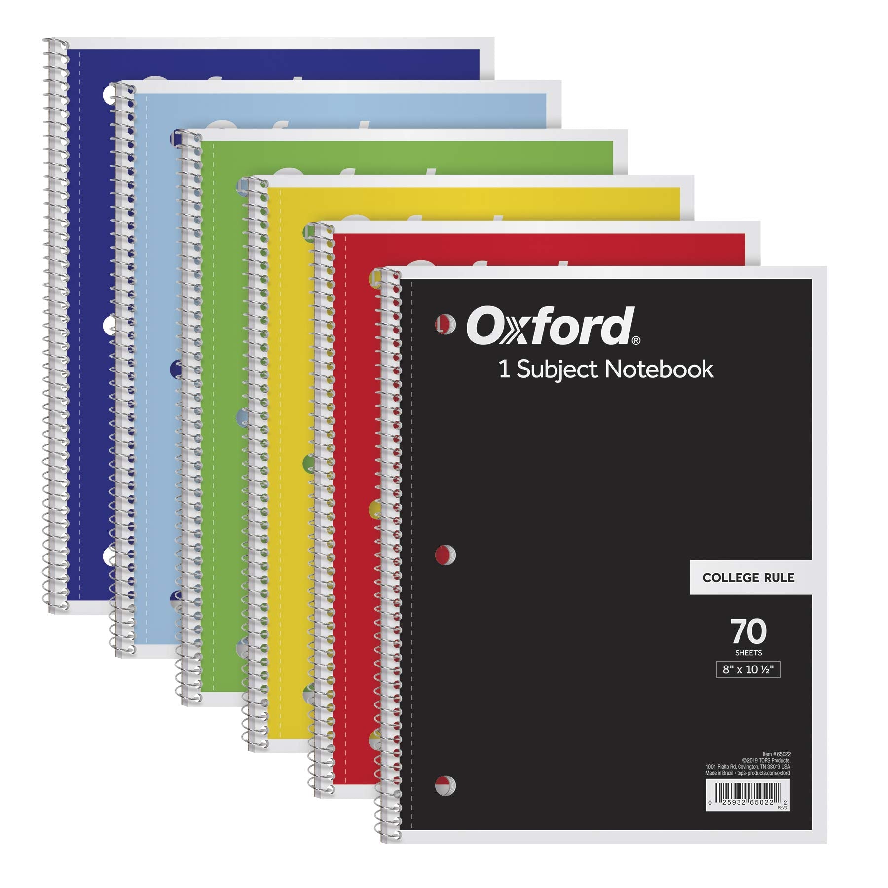 Oxford College Ruled Spiral Notebooks 6-Pack Assorted