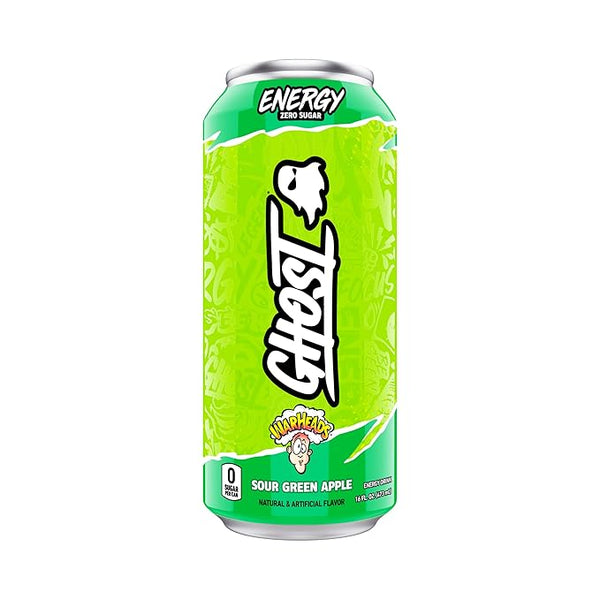 GHOST Energy Drink - Single Can, Warheads Sour Green Apple 16oz - Energy & Focus & No Artificial Colors - 200mg Natural Caffeine, L-Carnitine & Taurine - Gluten-Free & Vegan