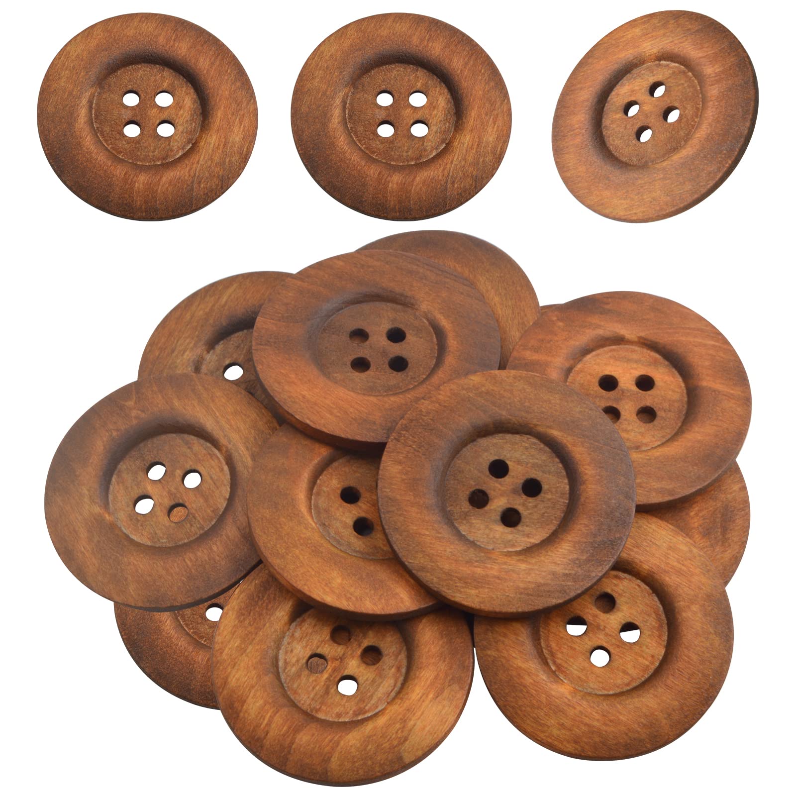 20-Pc Large 4-Hole Wooden Buttons Coffee 6cm