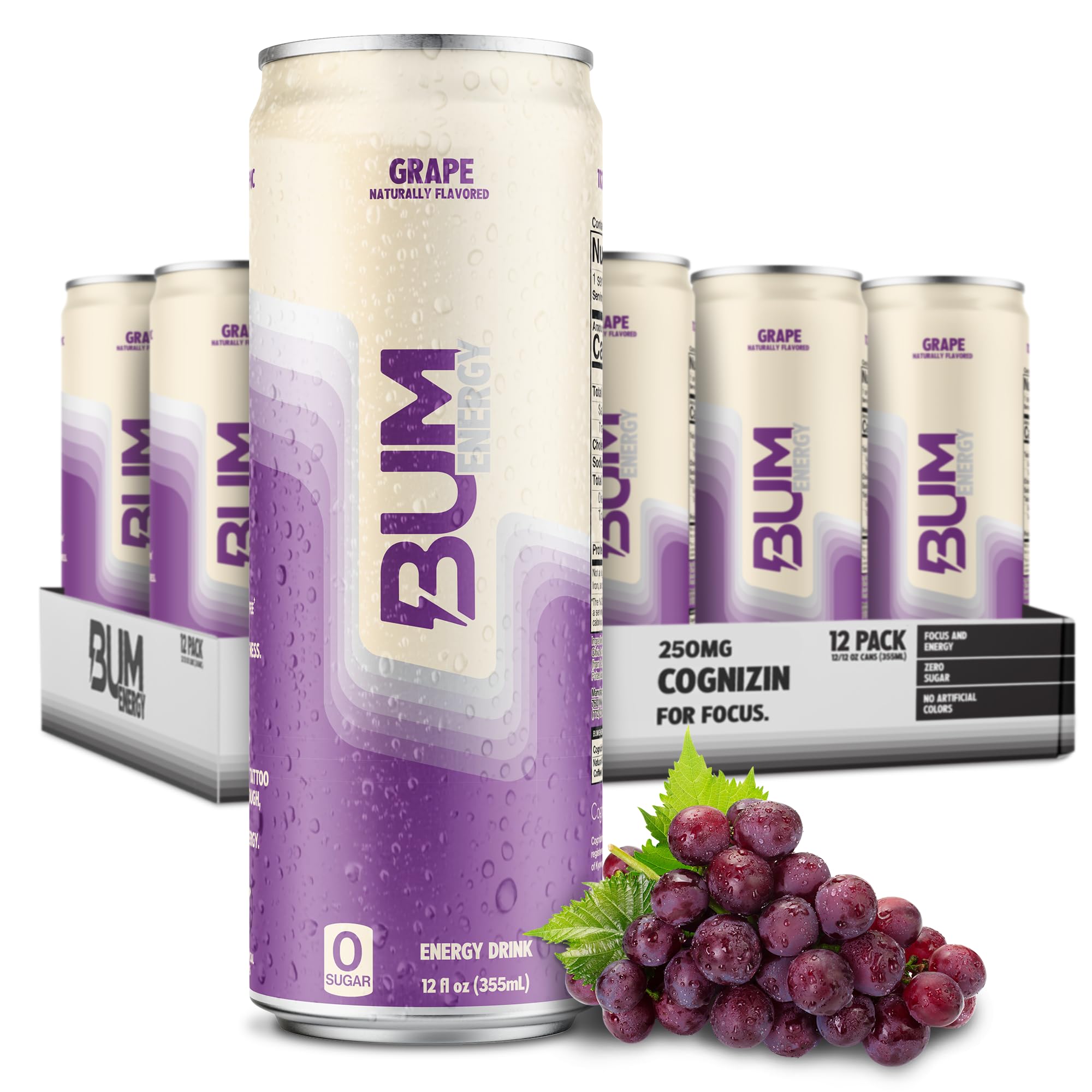 BUM Grape Sugar Free Energy Drink 12oz 12 Pack