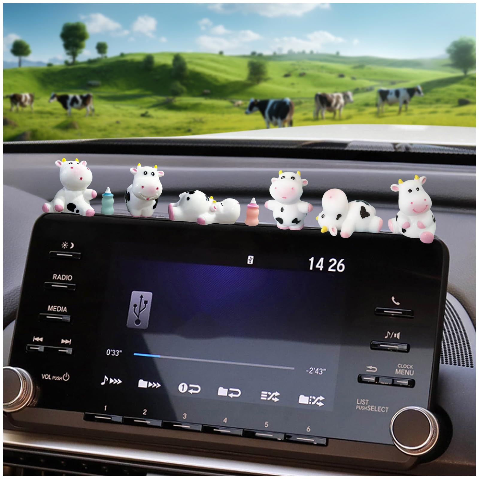 6-Pc Golden Horned Cow Dashboard Ornaments