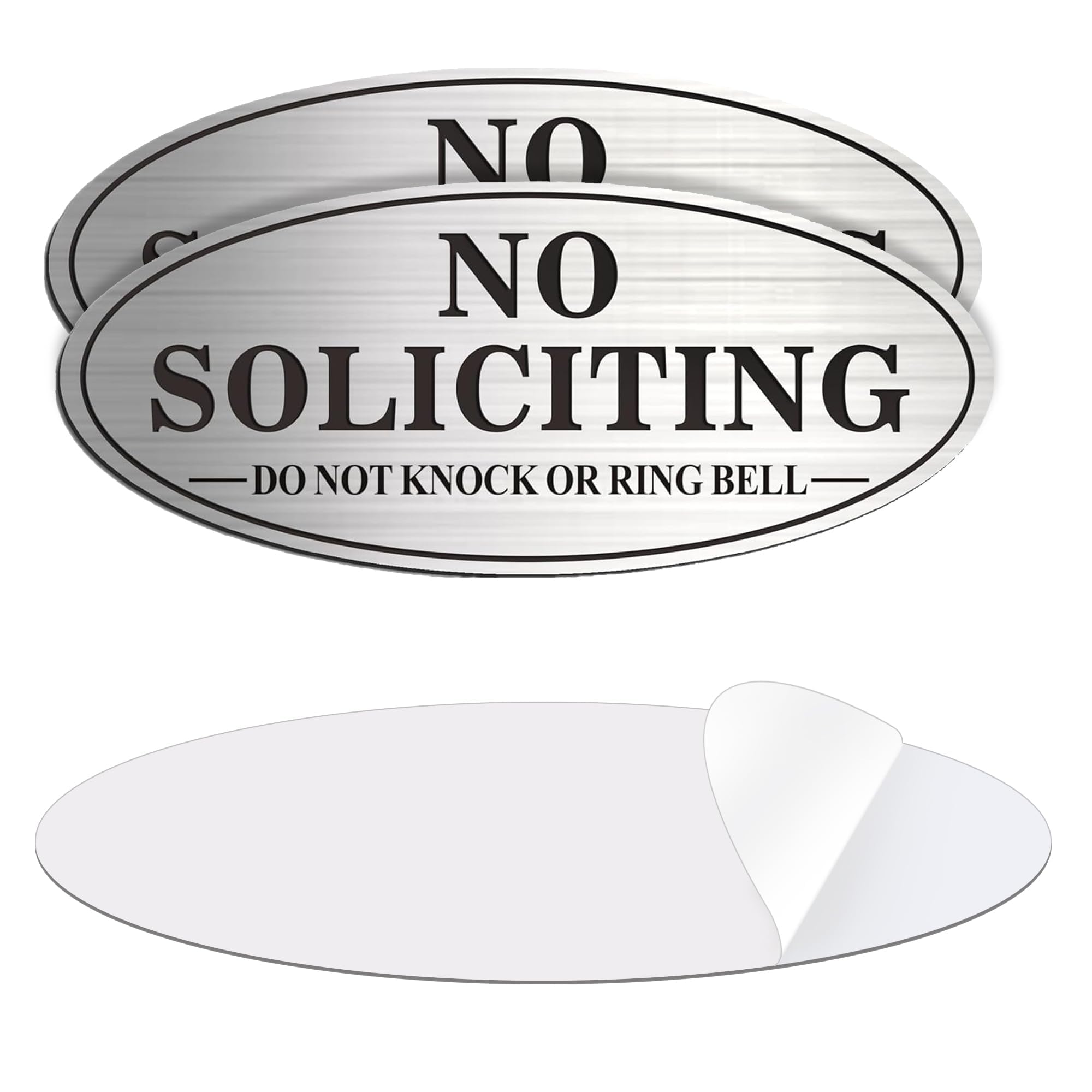No Soliciting Signs 2-Pack Aluminum, No Knock or Ring Bell, Brushed Nickel/Black