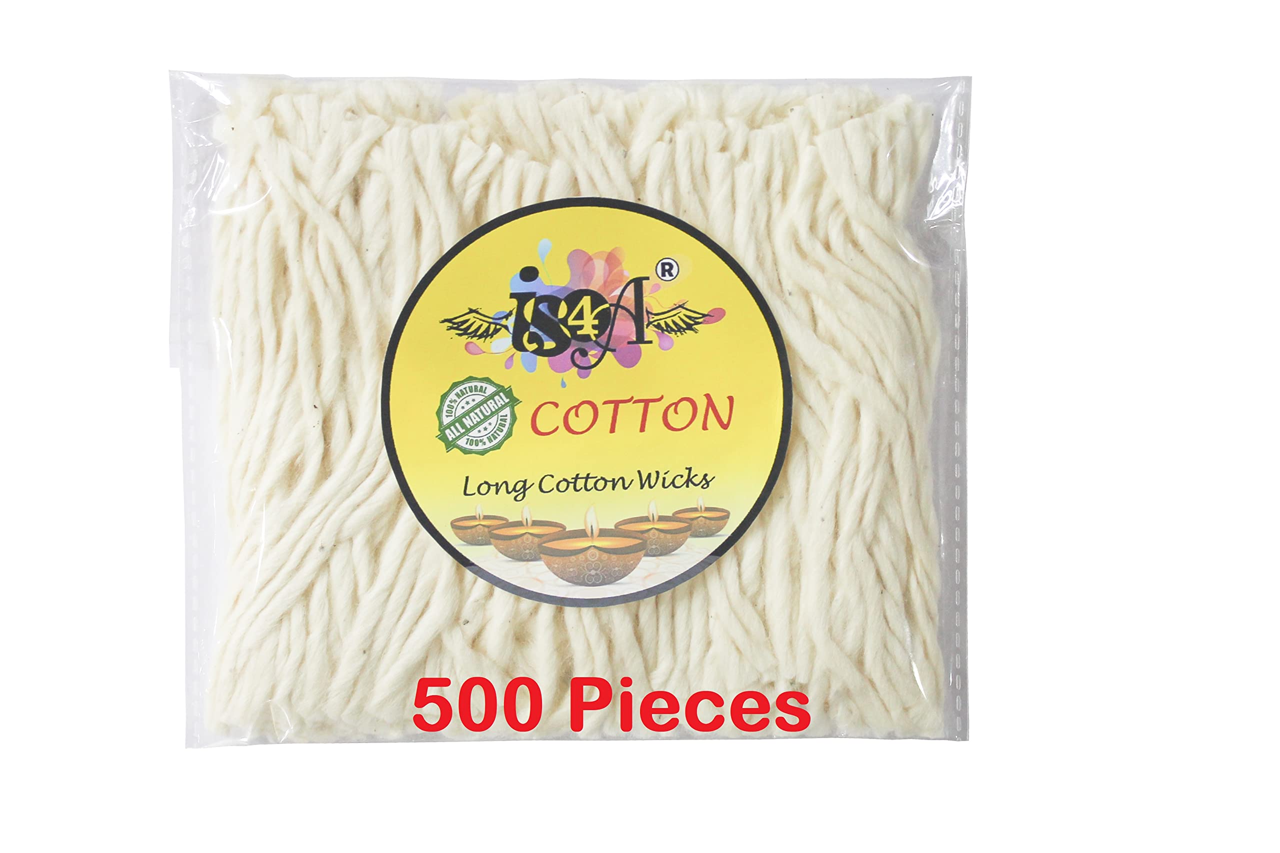 IS4A Handmade Long Cotton Wicks Puja 500-Pack