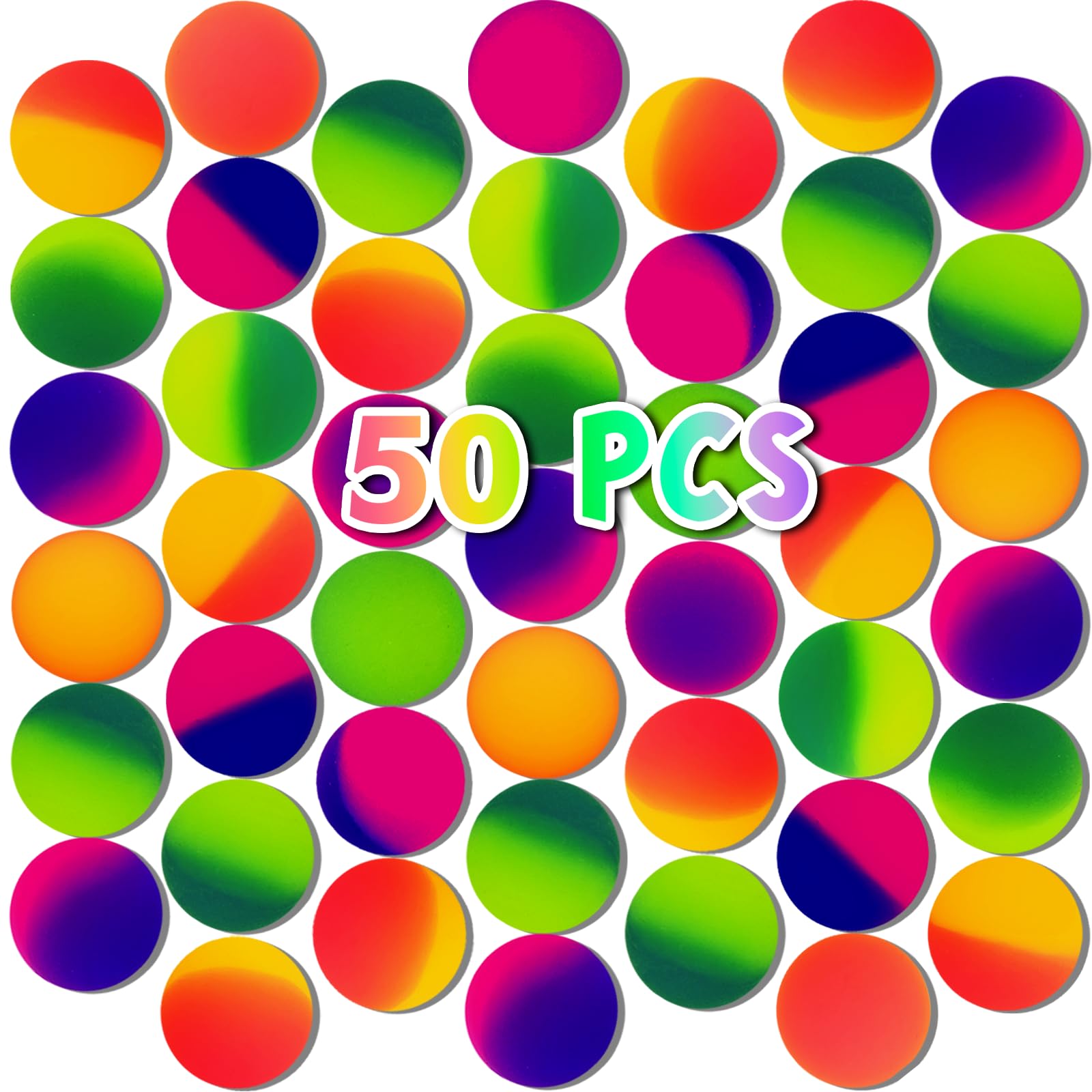 Whkvnng 50Pcs 32mm Bouncy Balls for Kids,Rubber High Bouncy Balls,Bright Assorted Multicolor Bouncing Balls for Boys Girls,Kids Party Favors Gifts,School Carnival Prizes