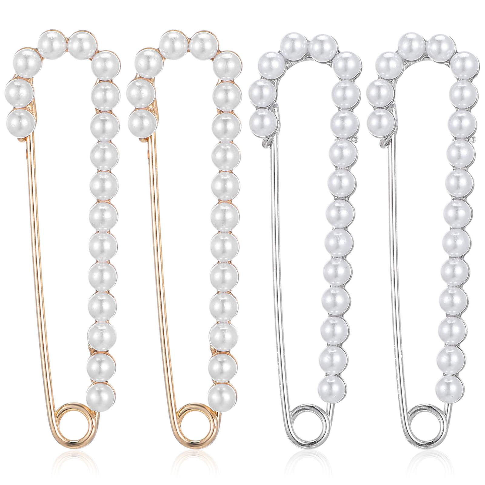 Nogeqi 4-Pc Pearl Safety Brooch Pins Gold Silver