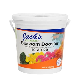 Jack's Classic 10-30-20 Blossom Booster Water-Soluble Fertilizer, 4lb | Powdered Plant Food, Targeted Micronutrient Package, Increases Bloom Color & Quantity, Liquid Root & Foliar Feeding