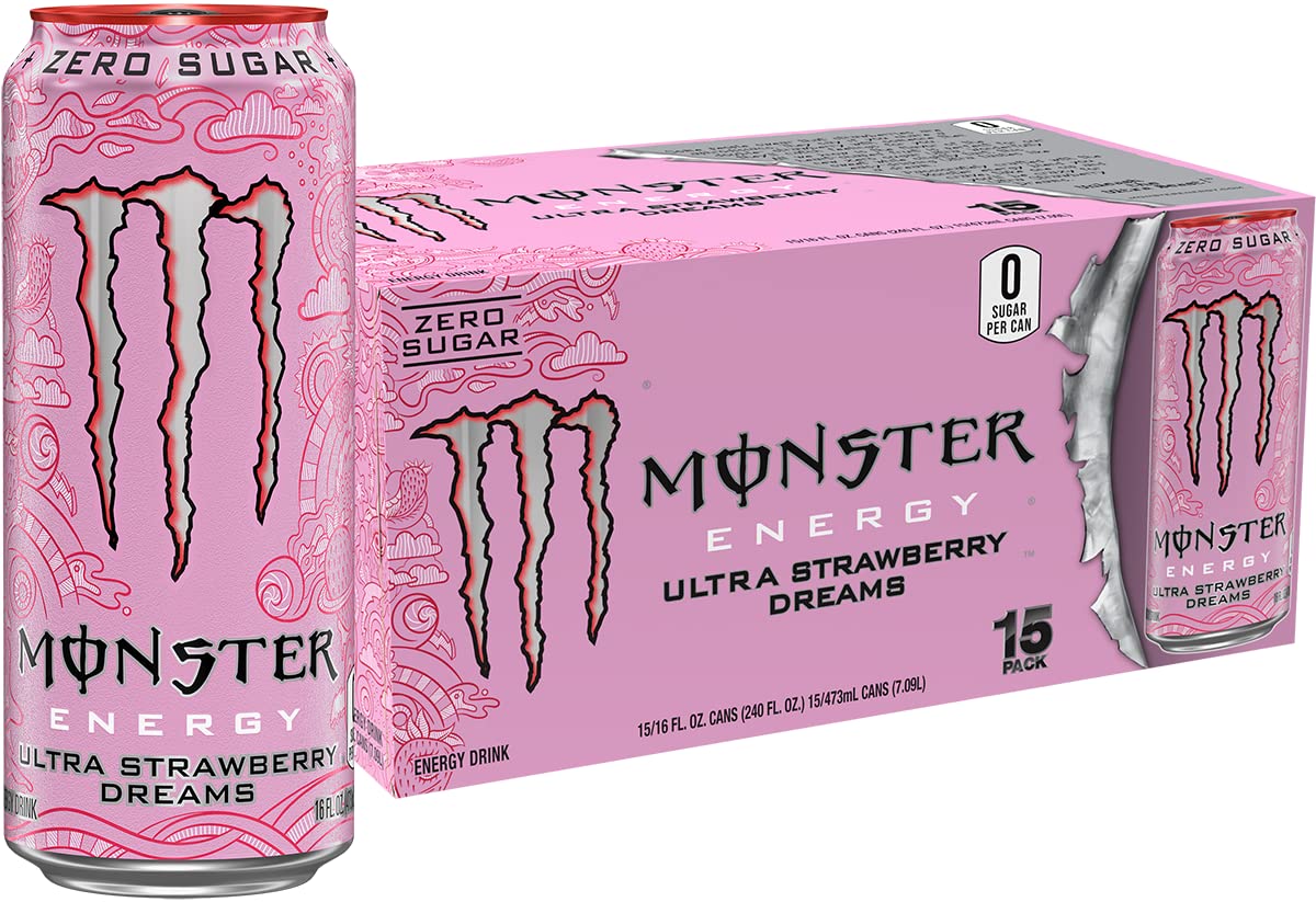 Monster Energy Ultra Strawberry Dreams, Sugar Free Energy Drink, 16 Ounce