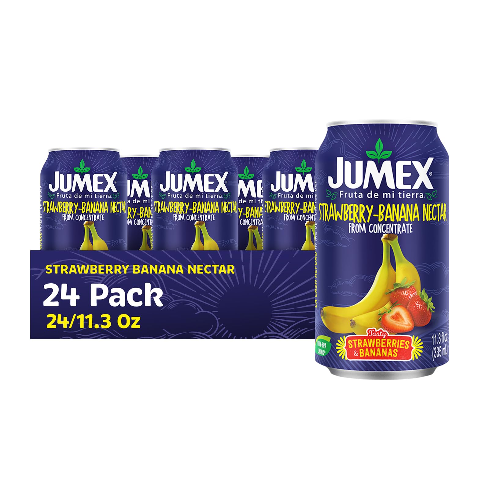 Jumex Strawberry Banana Nectar Juice - Made with Fresh Fruit Puree - Tropical Fruit Juice Concentrate for Smoothie Mix, Cocktail Mixers & Kids Drinks & Beverages - 11.3oz, 24 Pack Canned Drinks