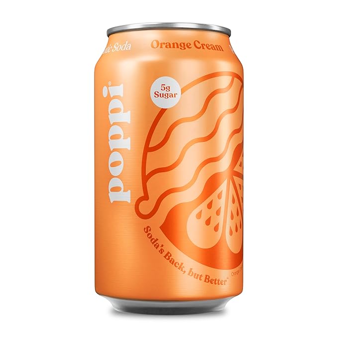 Poppi Sparkling Prebiotic Soda Beverage with Apple Cider Vinegar, Seltzer Water and Fruit Juice, Orange Cream Flavor, 12 Fl Oz