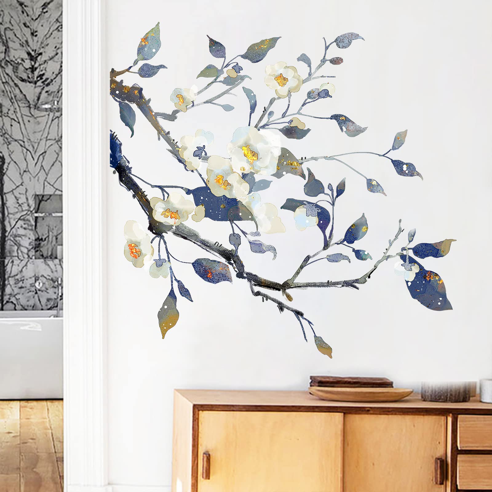 RoyoLam Camellia Flower Tree Peel Stick Wall Decals