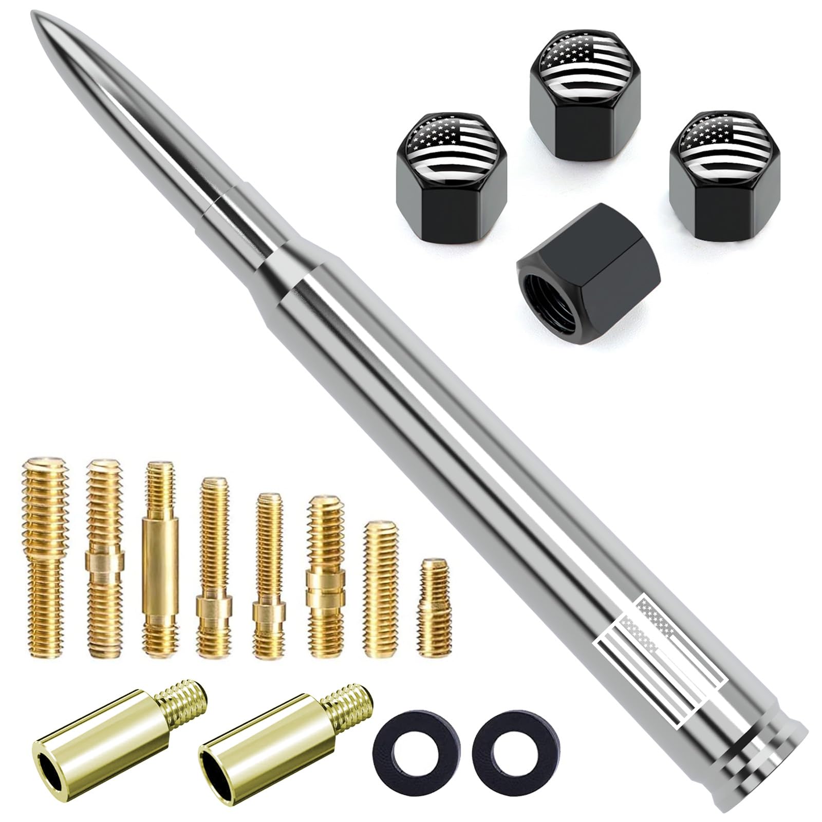 American Flag Bullet Antenna with Valve Caps