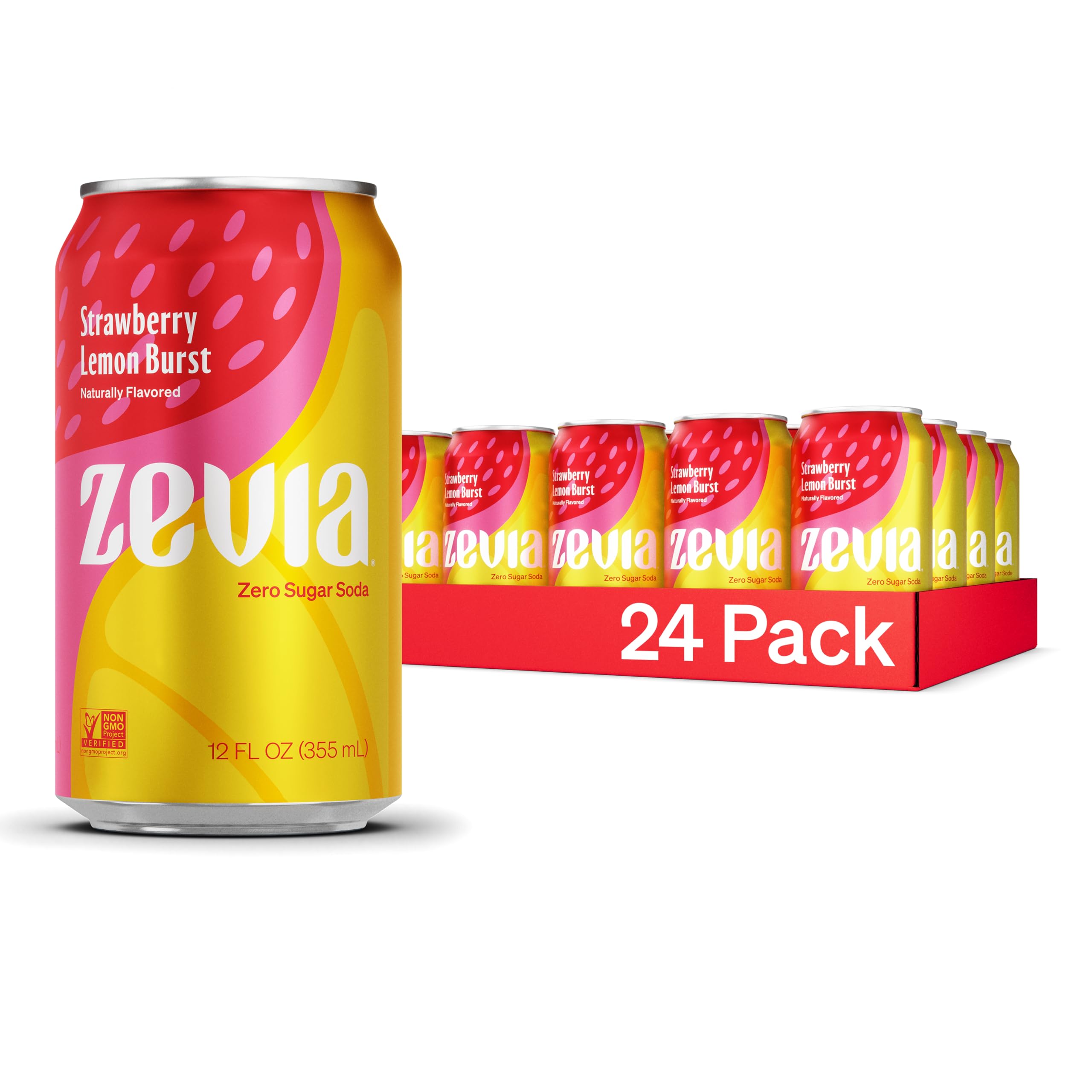 Zevia Strawberry Lemon Burst Zero Sugar Soda 12oz 24 Pack
