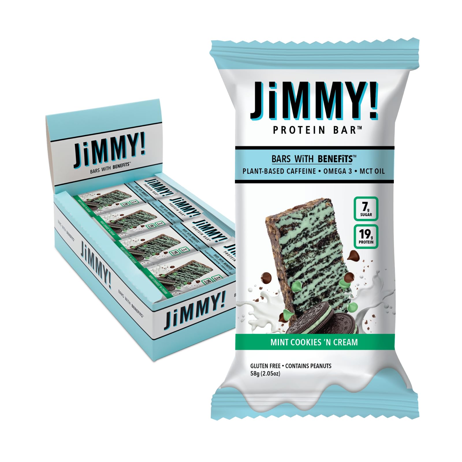 JiMMYBAR Mint Cookies Cream Protein Bars 58g 12 Count