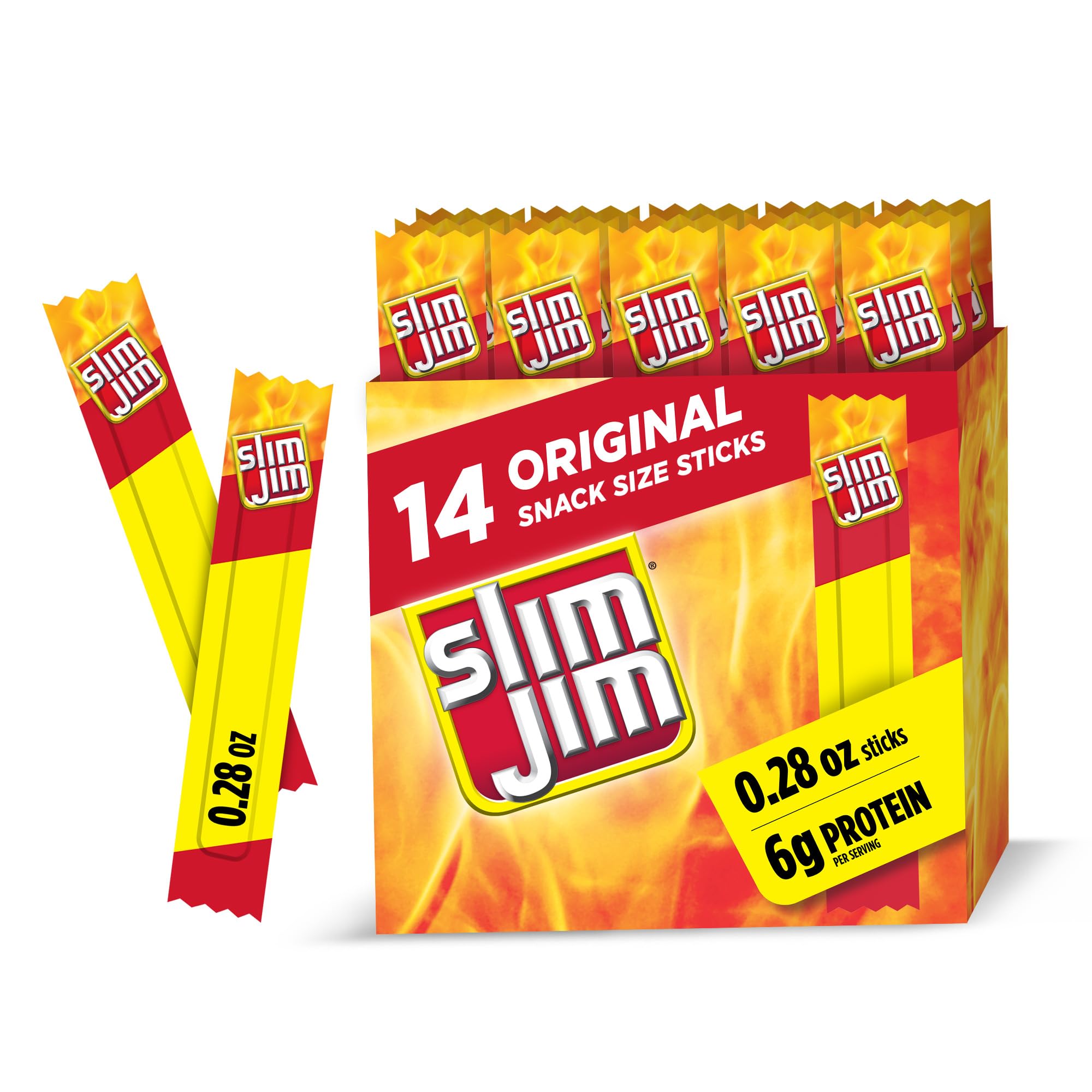Slim Jim Smoked Meat Sticks, Original Flavor, 6g Protein Per Serving, Snack Size, Easter Basket Stuffer for Men, 0.28 oz. (14 Count)