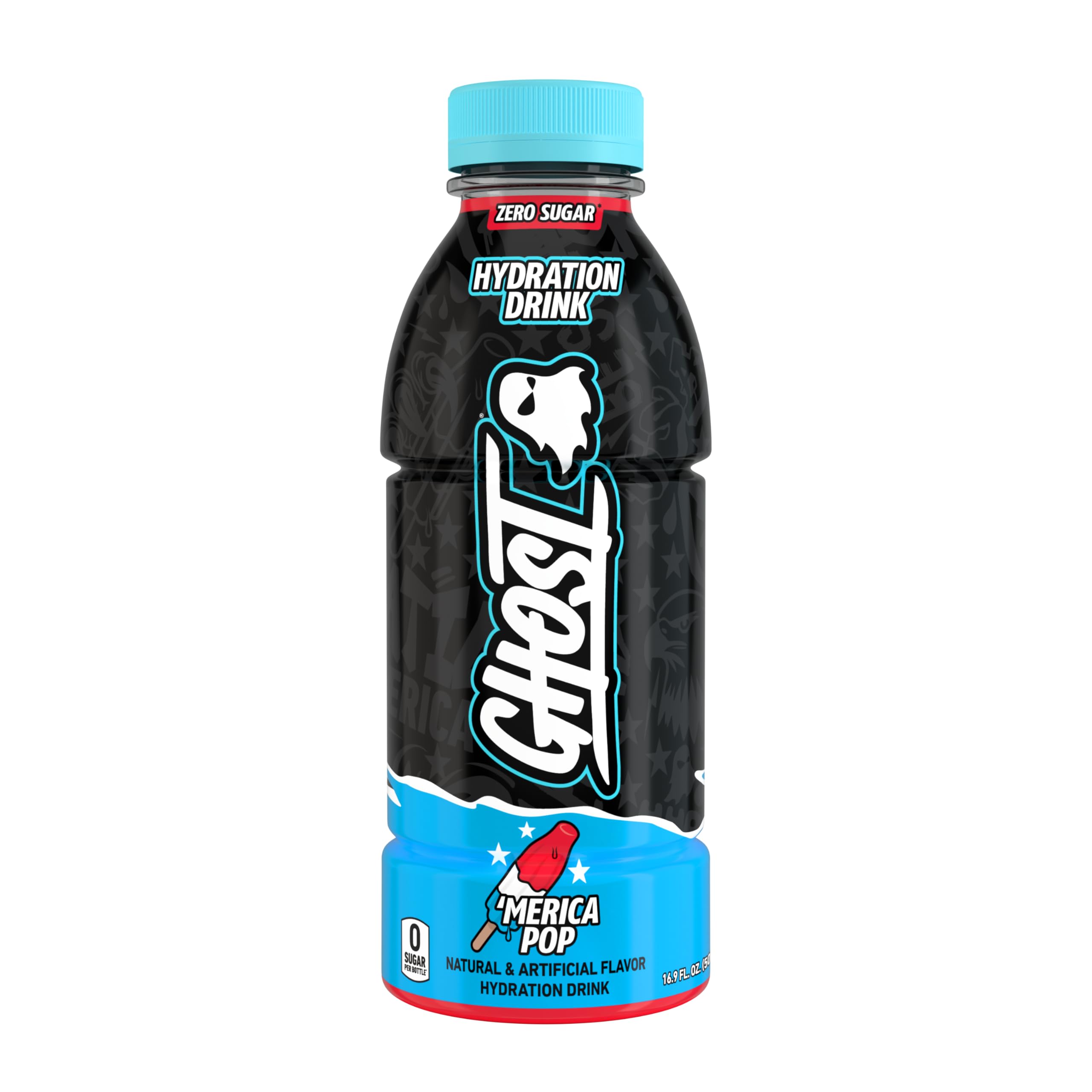 GHOST Hydration Drink, 'Merica Pop - RTD Sports Drink with Electrolytes, Natural Vitamins & Minerals - All Day Lifestyle Hydration Beverage - Zero Caffeine & Zero Sugars - 16.9 Fl Oz, 12 Pack