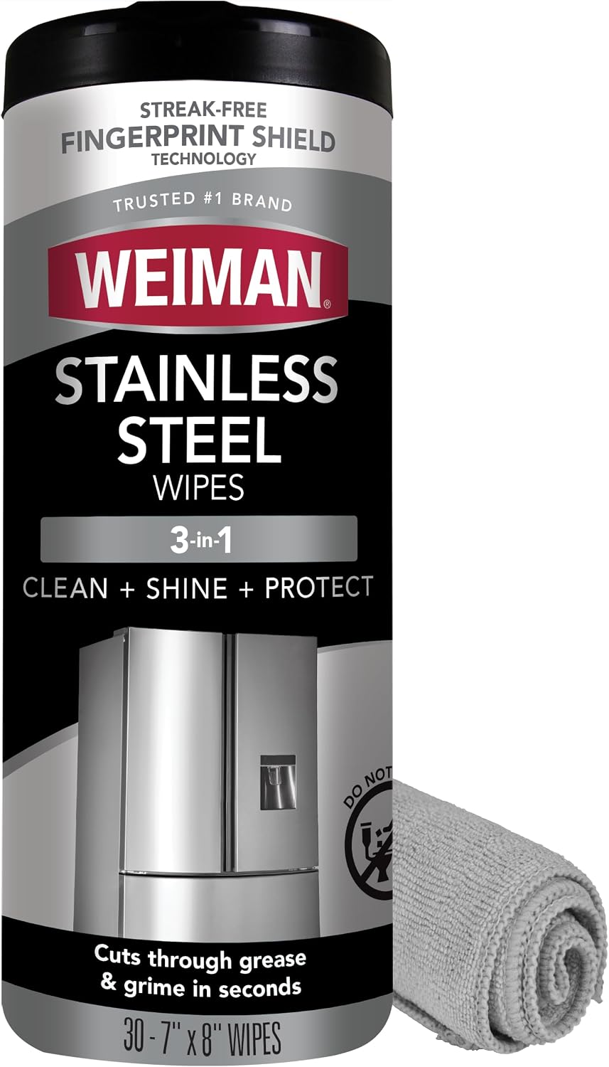 Weiman stainless Steel Wipes + Cloth Clean + Shine + Protect 30-7"x8" Wipes 30 count