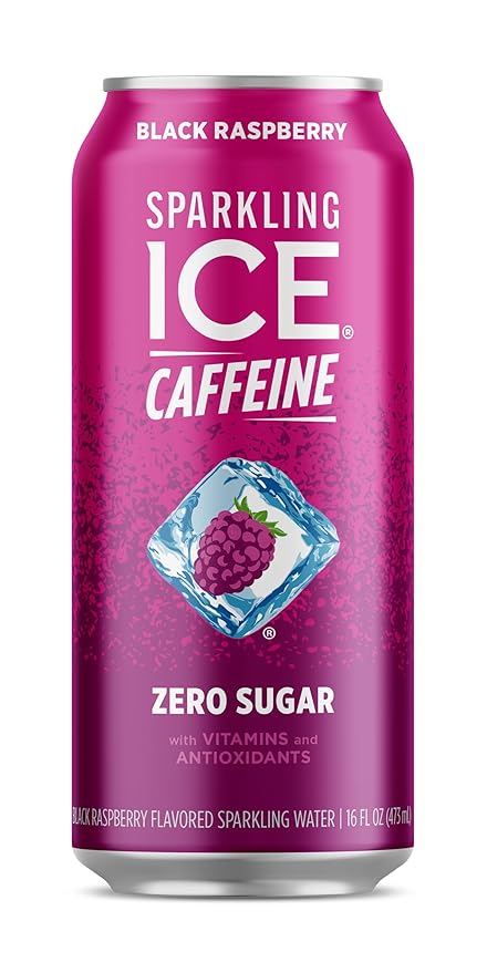 Sparkling Ice Caffeine, Black Raspberry Sparkling Water with Caffeine, Zero Sugar, with Antioxidants and Vitamins,16 fl oz Can