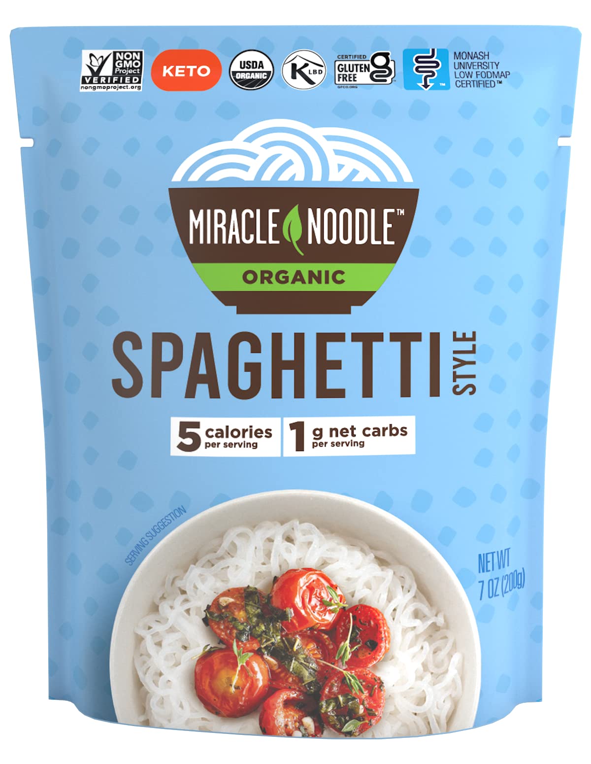 Miracle Noodle Ready to Eat Organic Spaghetti Pasta, 7 Oz (Pack of 6), Plant Based Shirataki Konjac Noodles, 5 Calories, 1g Net Carbs Per Serving, Keto, Gluten-Free