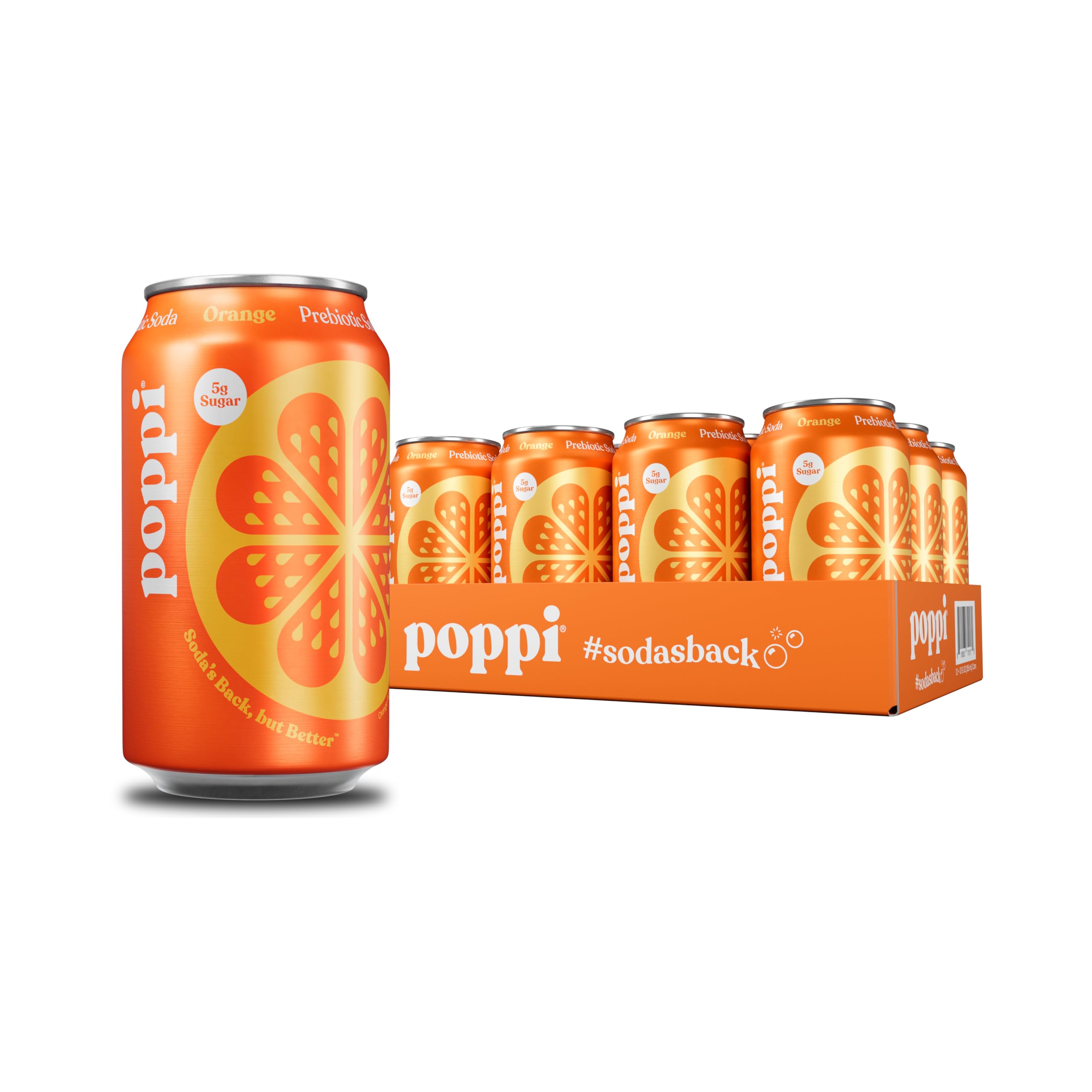 Poppi Sparkling Prebiotic Soda Beverage with Apple Cider Vinegar, Seltzer Water and Fruit Juice, Orange Flavor, 12 Fl Oz, Pack of 12, Packaging May Vary