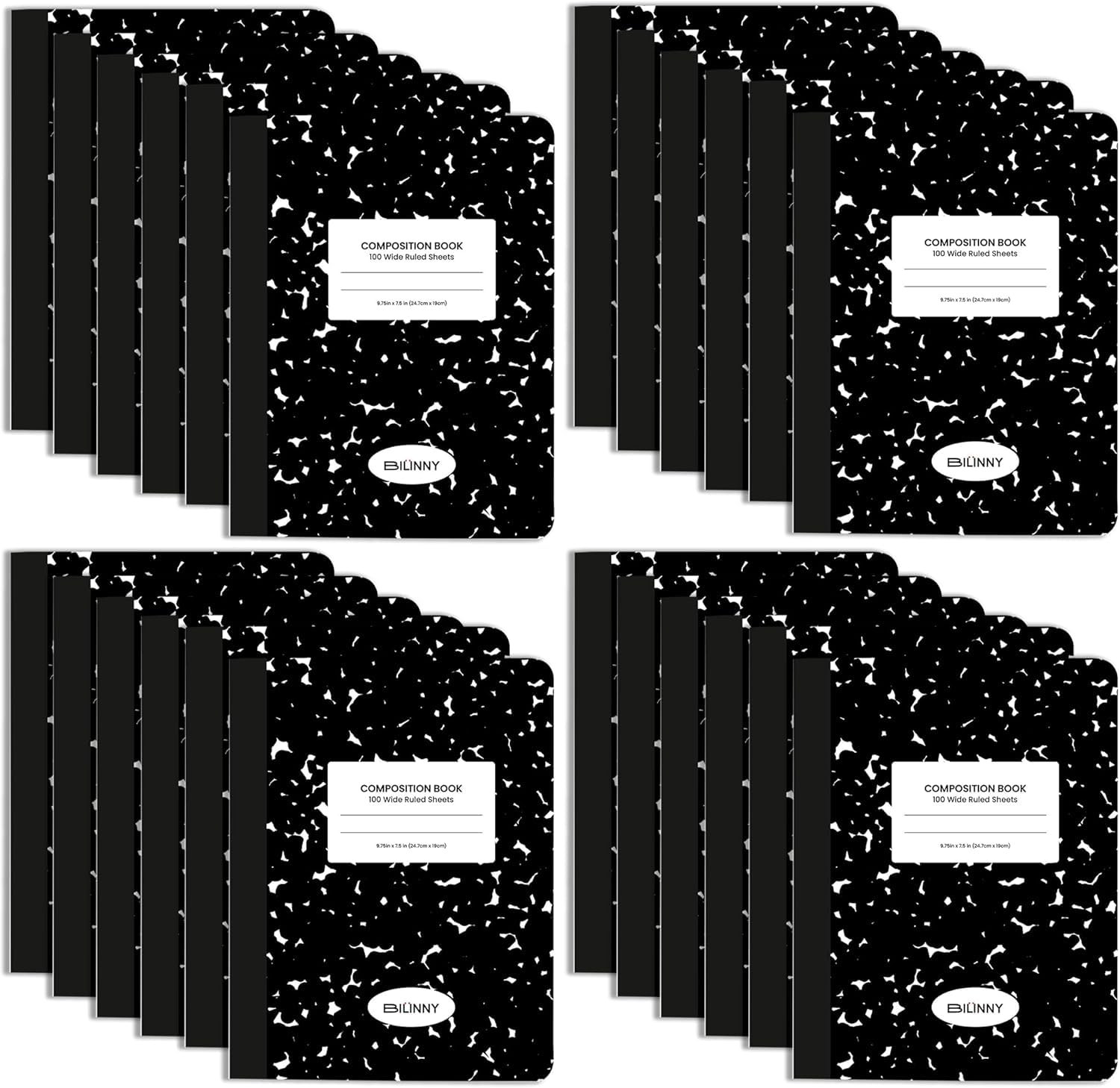 Bilinny Wide Ruled Composition Notebooks Black 24-Pack