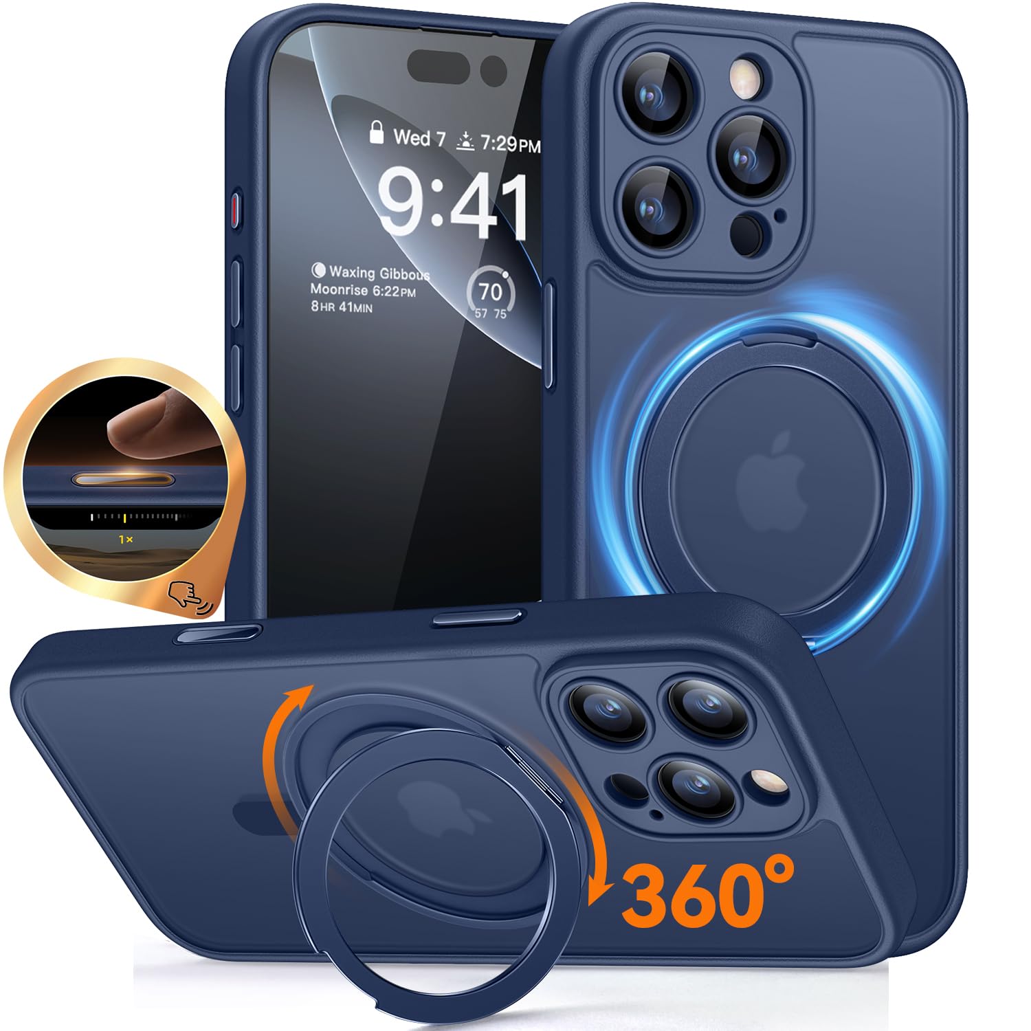CANSHN iPhone 16 Pro Max MagSafe Spin Stand Case Deep Blue