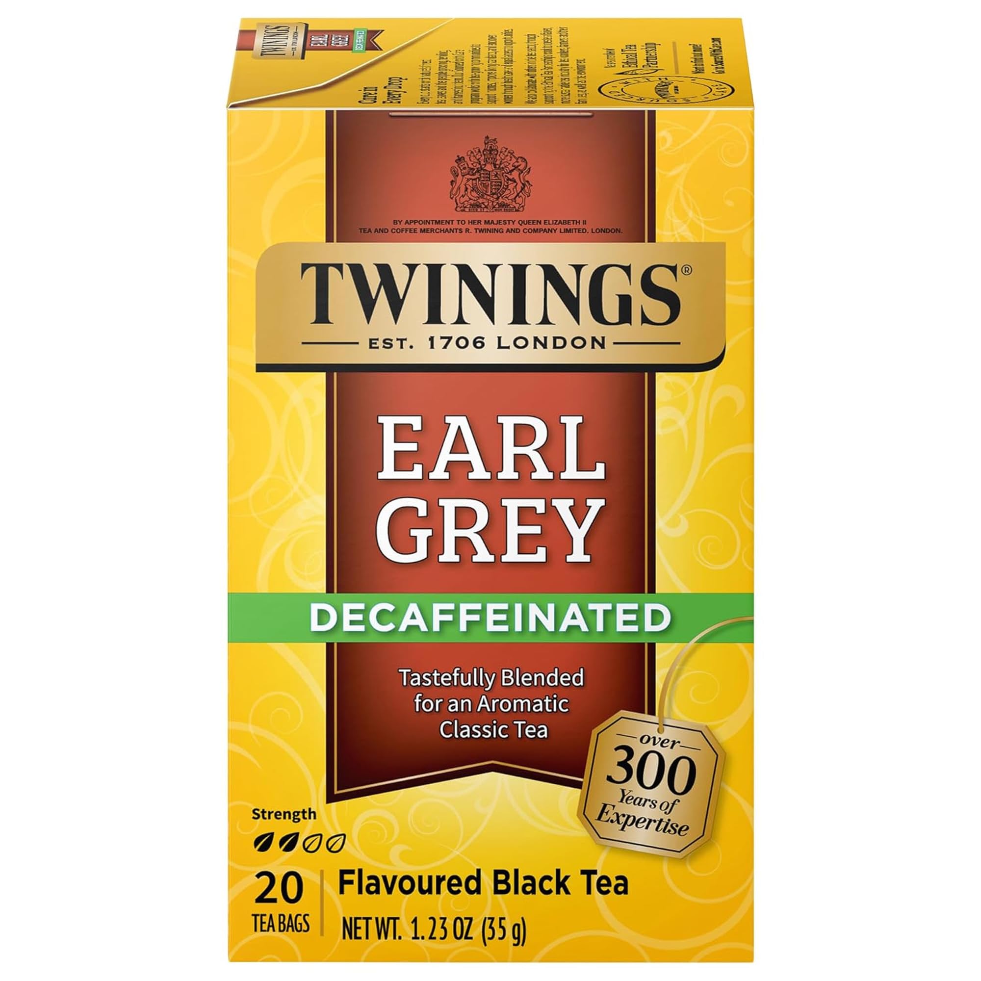 Twinings Earl Grey Decaf Black Tea - Refreshing Earl Grey Decaffeinated Tea Bags with the Flavor of Bergamot and Citrus, Individually Wrapped Decaf Tea Bags, 20 Count