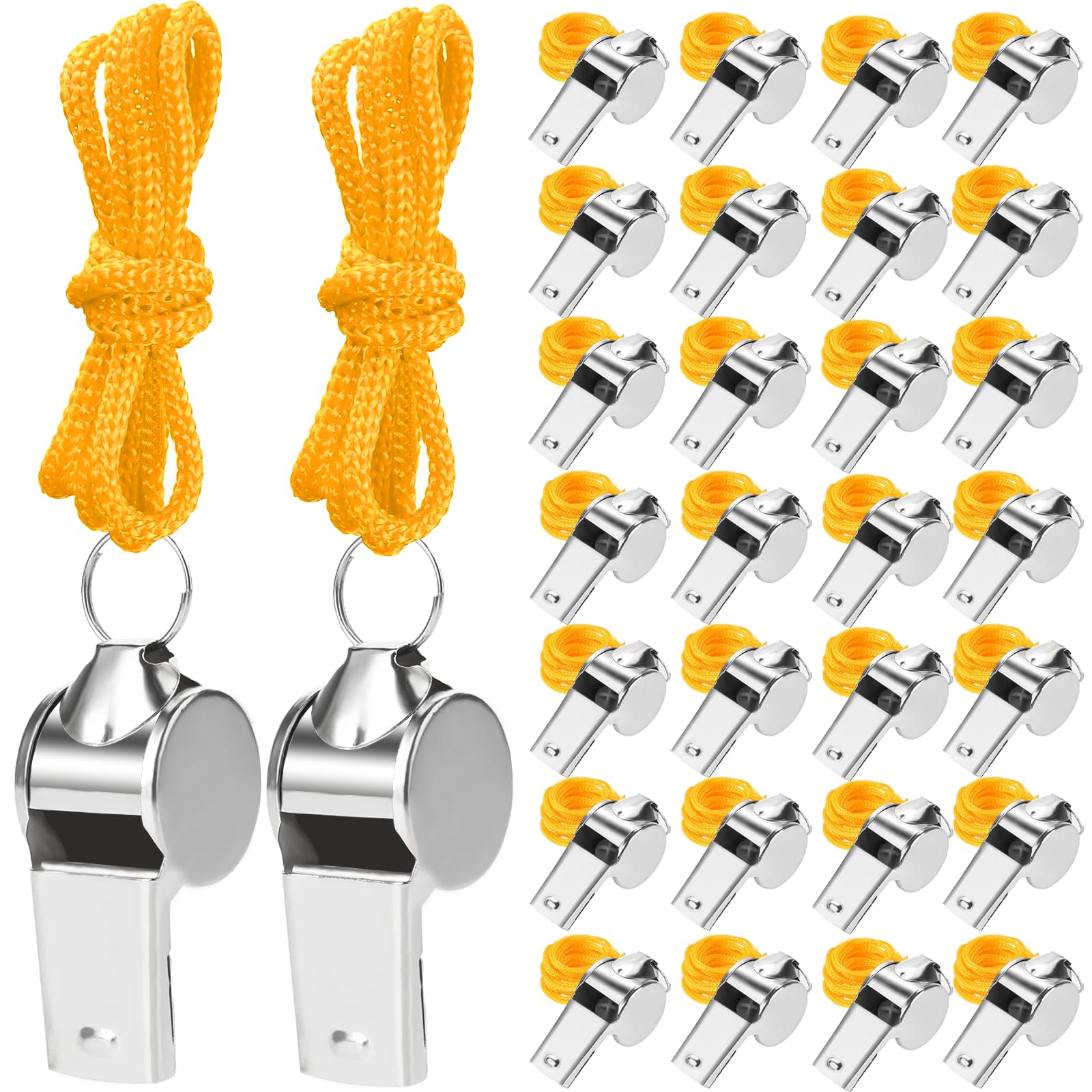 Agolctry Stainless Steel Whistles with Lanyard 100-Pack