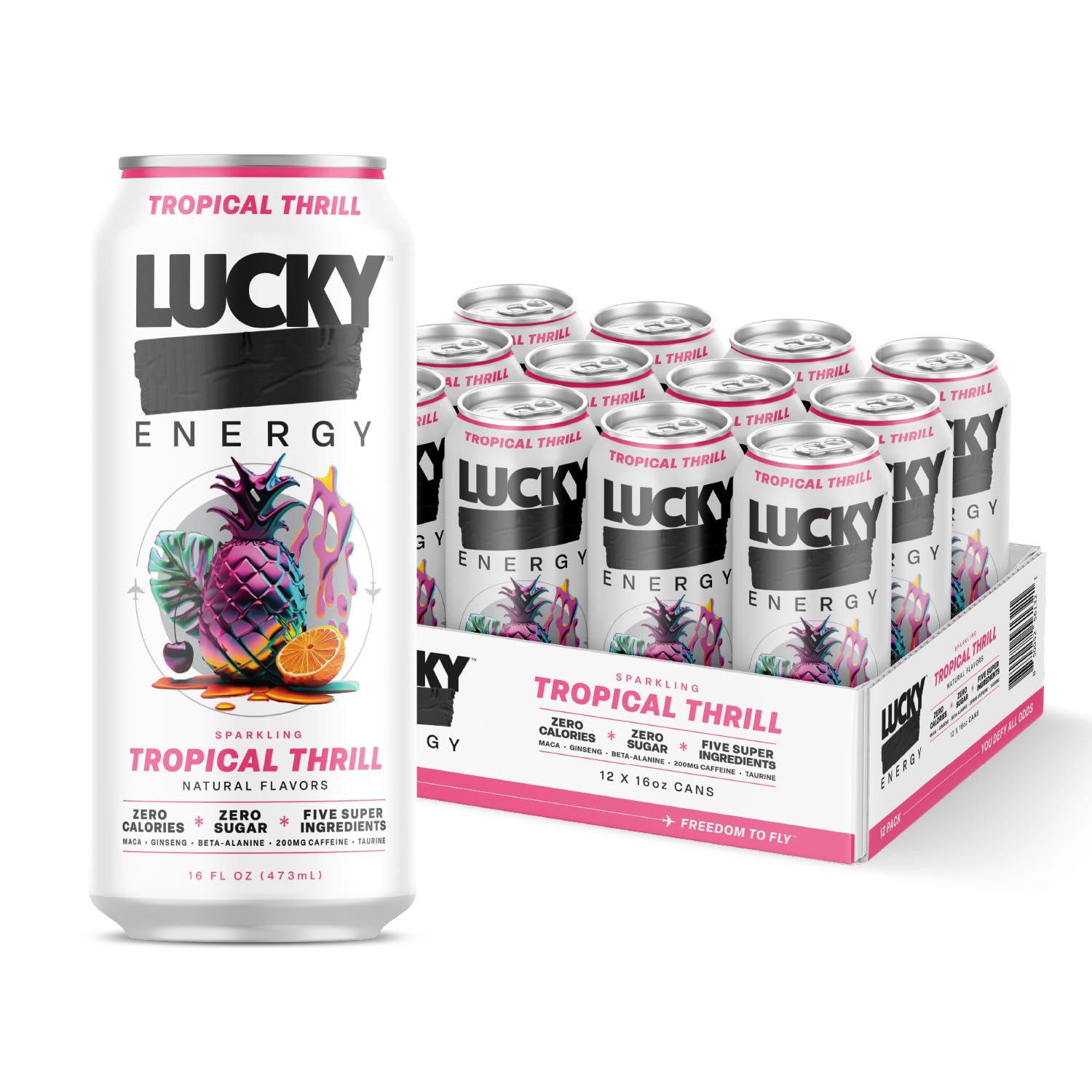 Lucky Tropical Thrill Sugar Free Energy 16oz Cans 12-Pack