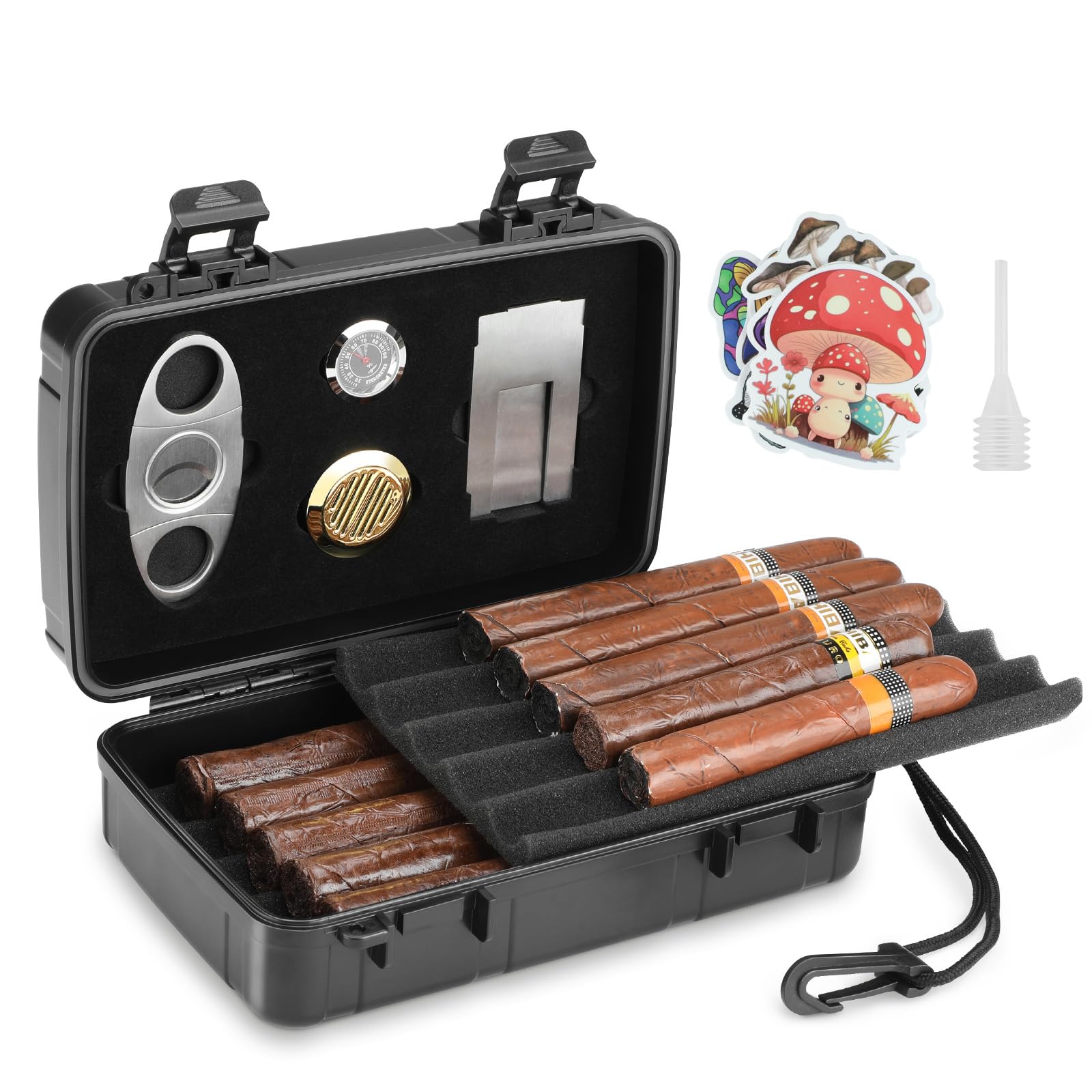 Portable Travel Cigar Humidor with Accessories Black