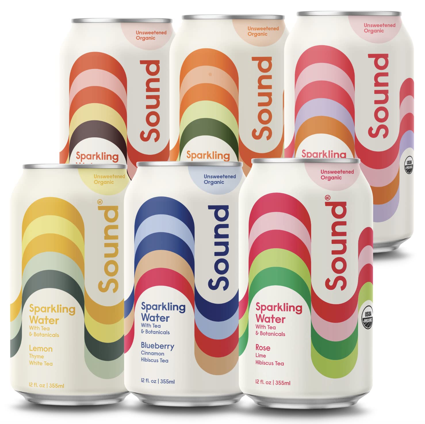 Sound Sparkling Water w/Organic Tea & Botanicals - Unsweetened, Zero Calorie Sparkling Tea Beverages in 6 Flavors - Non-GMO, Whole30 Flavored Carbonated Water - Variety Pack, 12fl oz (Pack of 12)