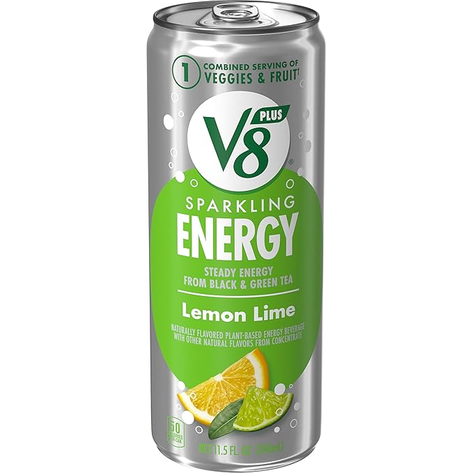 V8 +Energy Sparkling Lemon Lime Juice Energy Drink, 11.5 fl oz Can