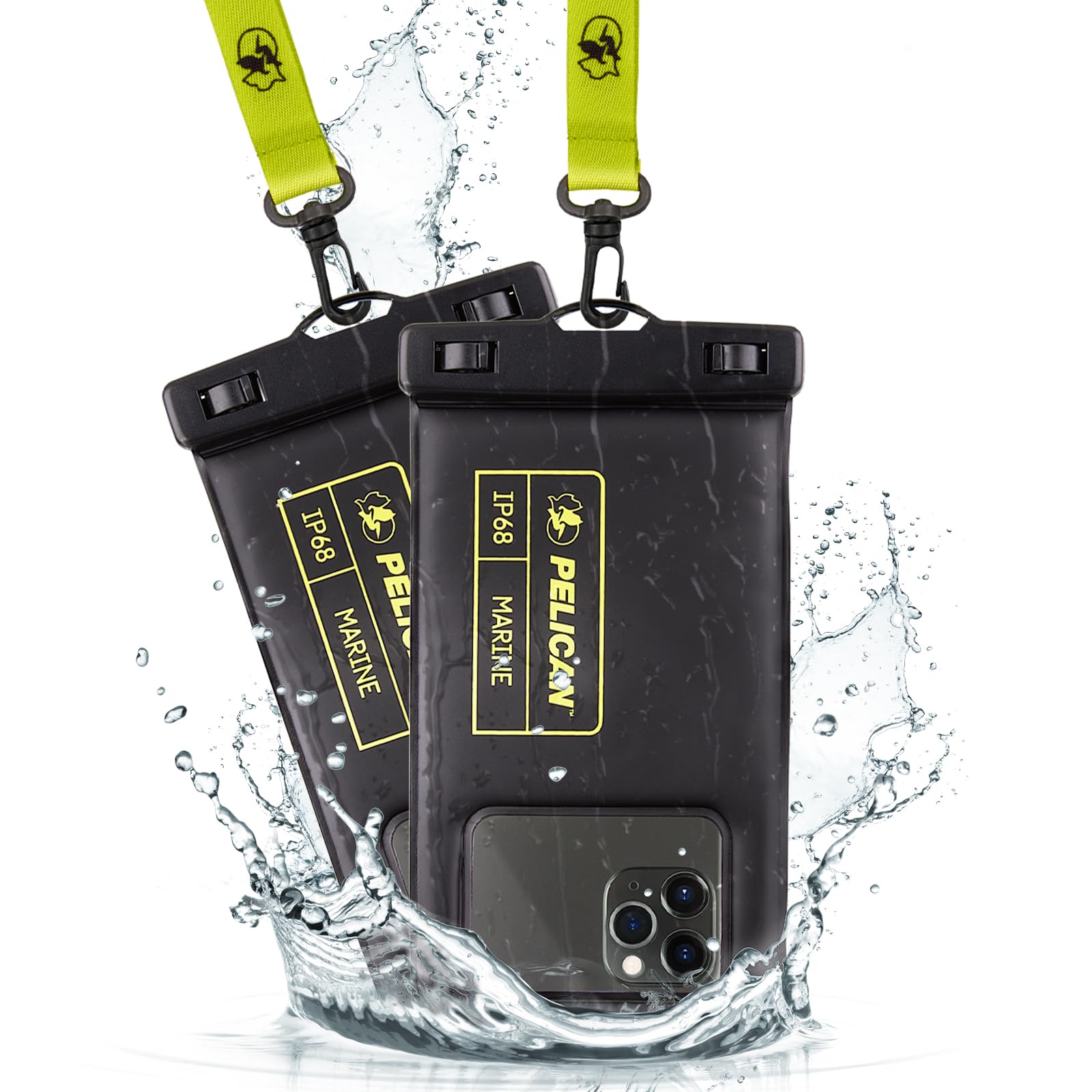Pelican 2 Pack Marine Waterproof Phone Pouch (Regular) -Black/Hi-Vis Yellow