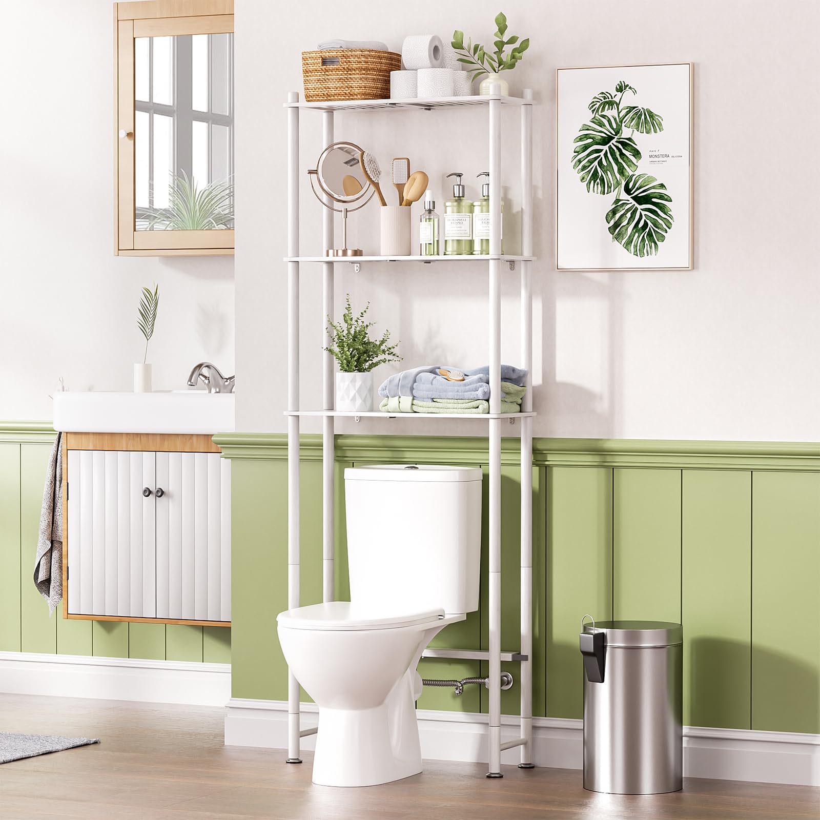 AmazerBath Bamboo Over Toilet Storage Shelf White
