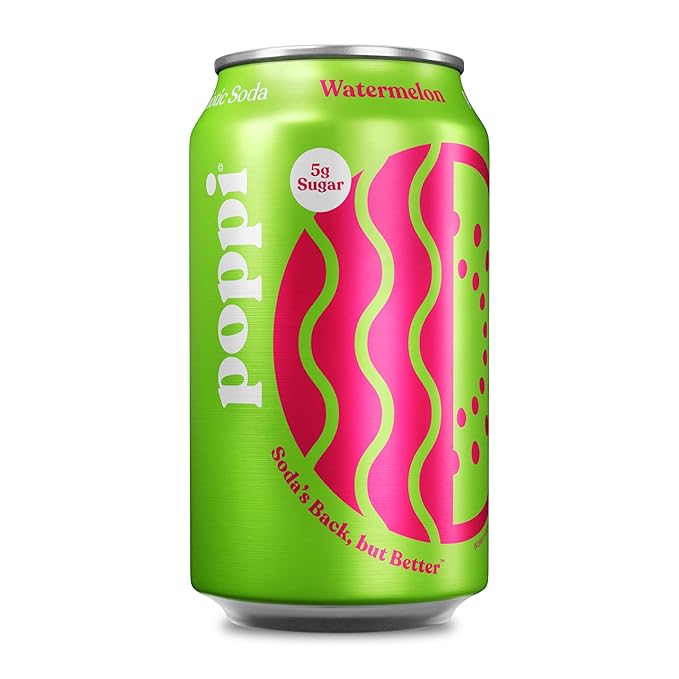 Poppi Sparkling Prebiotic Soda Drink with Apple Cider Vinegar, Seltzer Water and Fruit Juice, Watermelon Flavor, 12 fl oz
