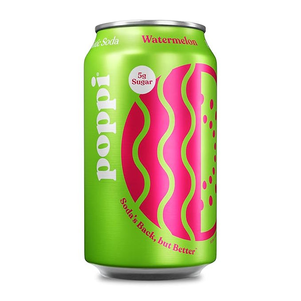 Poppi Sparkling Prebiotic Soda Drink with Apple Cider Vinegar, Seltzer Water and Fruit Juice, Watermelon Flavor, 12 fl oz